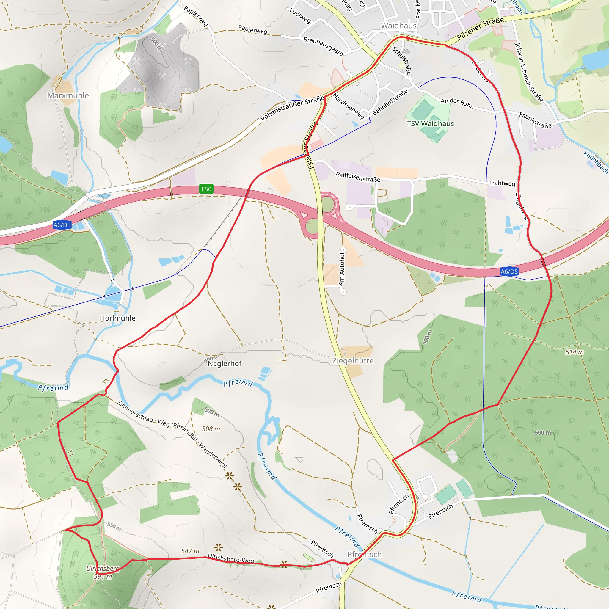 Waidhaus - Ulrichsberg and Nurtschweg mobile static map