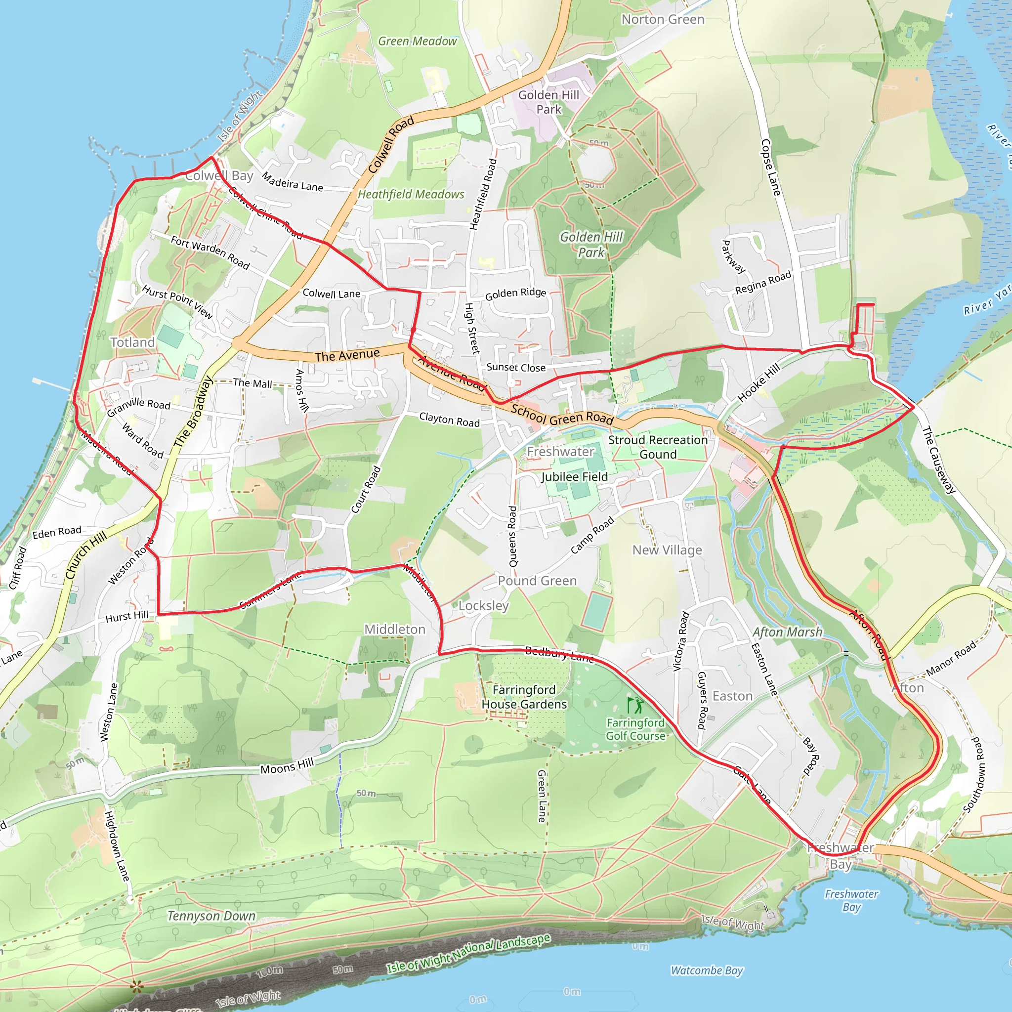 Freshwater Bay, Western Yar and Colwell Bay Loop mobile static map