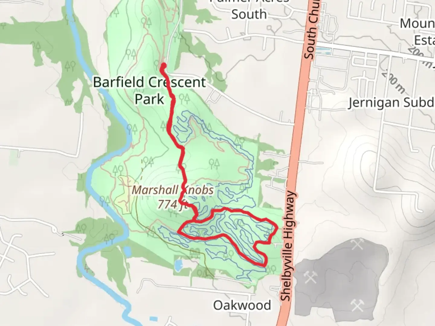 An image depicting the trail Marshall Knobs - Valley View Loop Trail and its surrounding area.