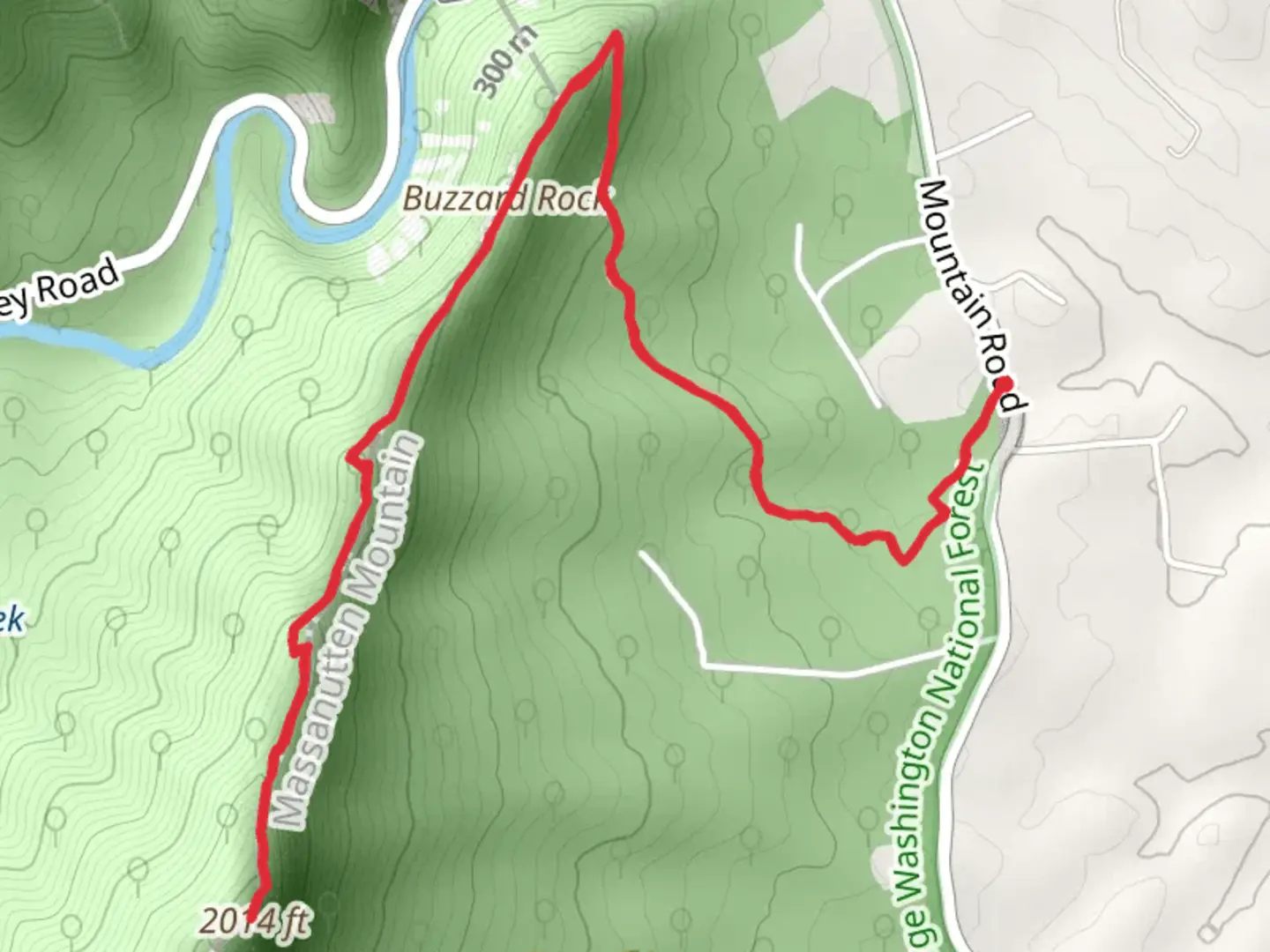 An image depicting the trail Buzzard Rock Trail - White and its surrounding area.