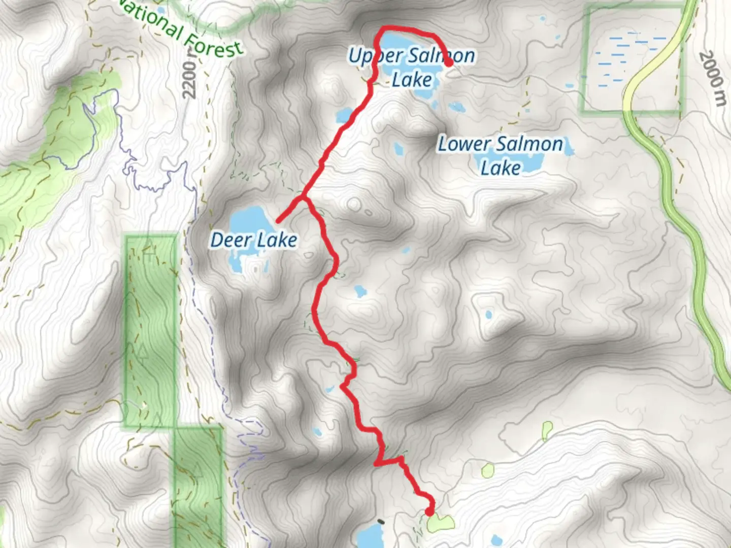 An image depicting the trail Upper Salmon Lake, Deer Lake and Pacific Crest Trail and its surrounding area.