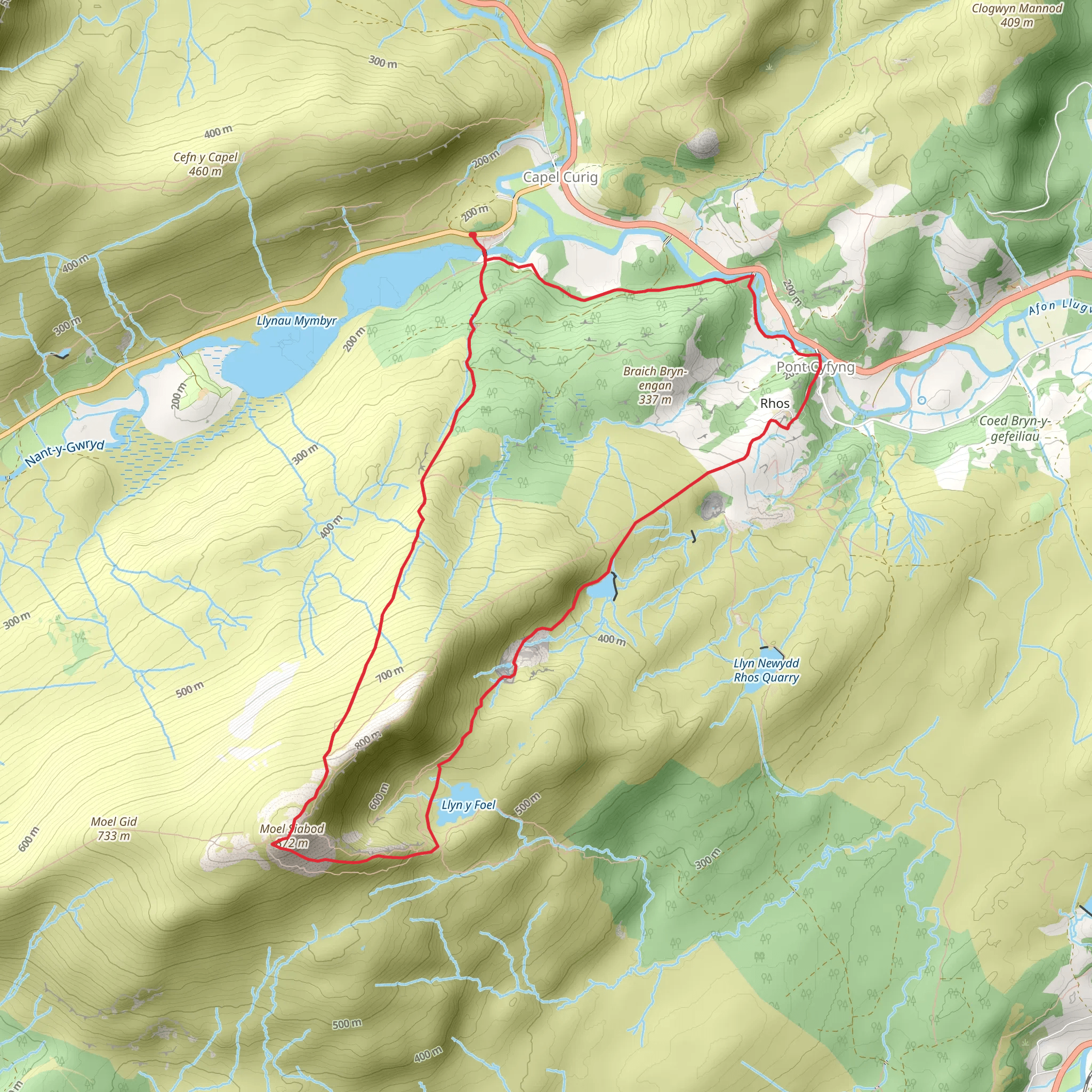 Moel Siabod Circuit from Plas y Brenin - Capel Curig mobile static map