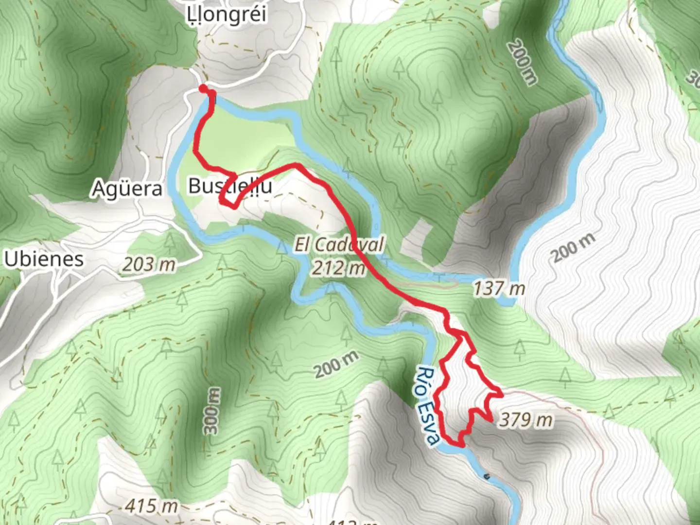 An image depicting the trail Esva II gorges and its surrounding area.