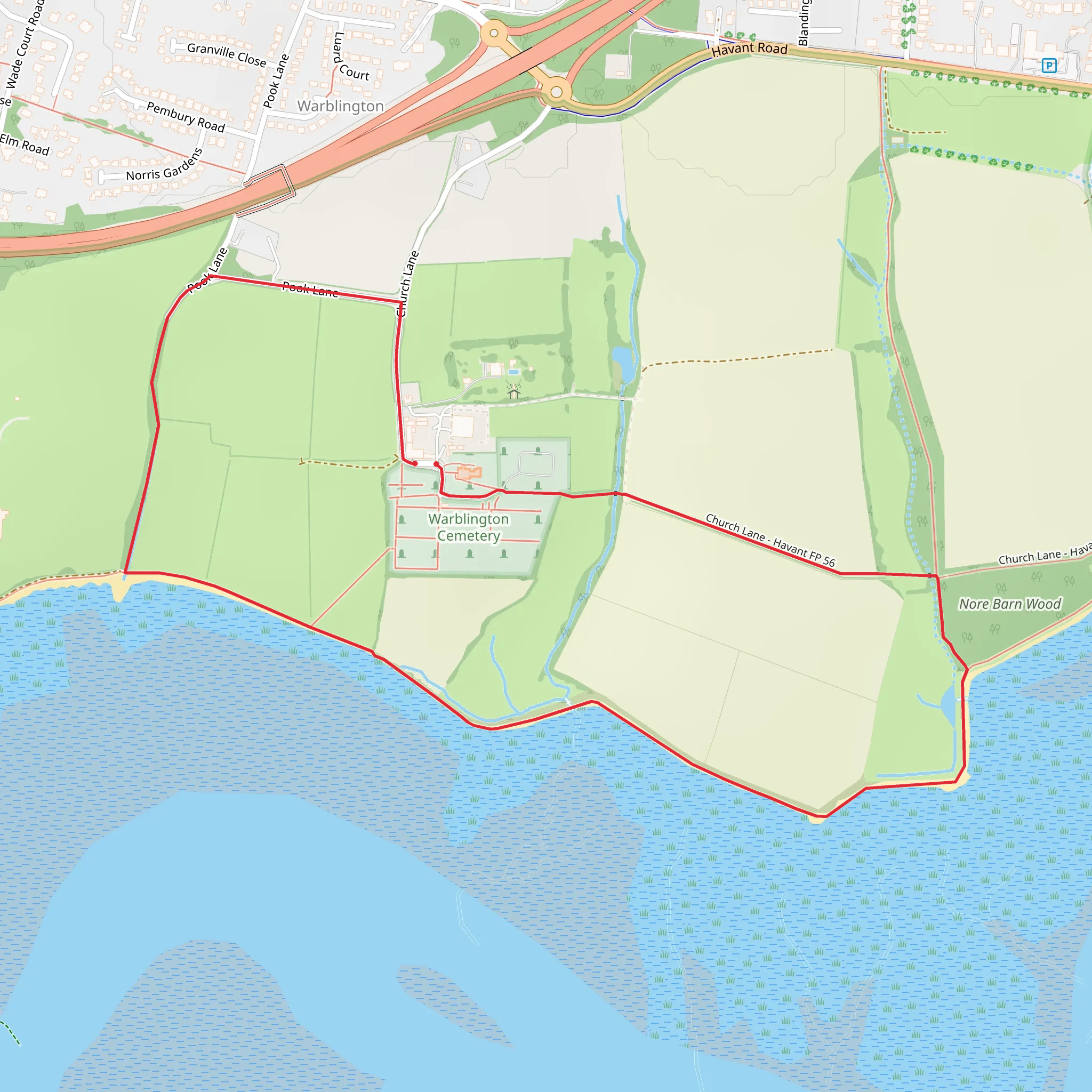Warblington Church and Emsworth Harbour Loop mobile static map
