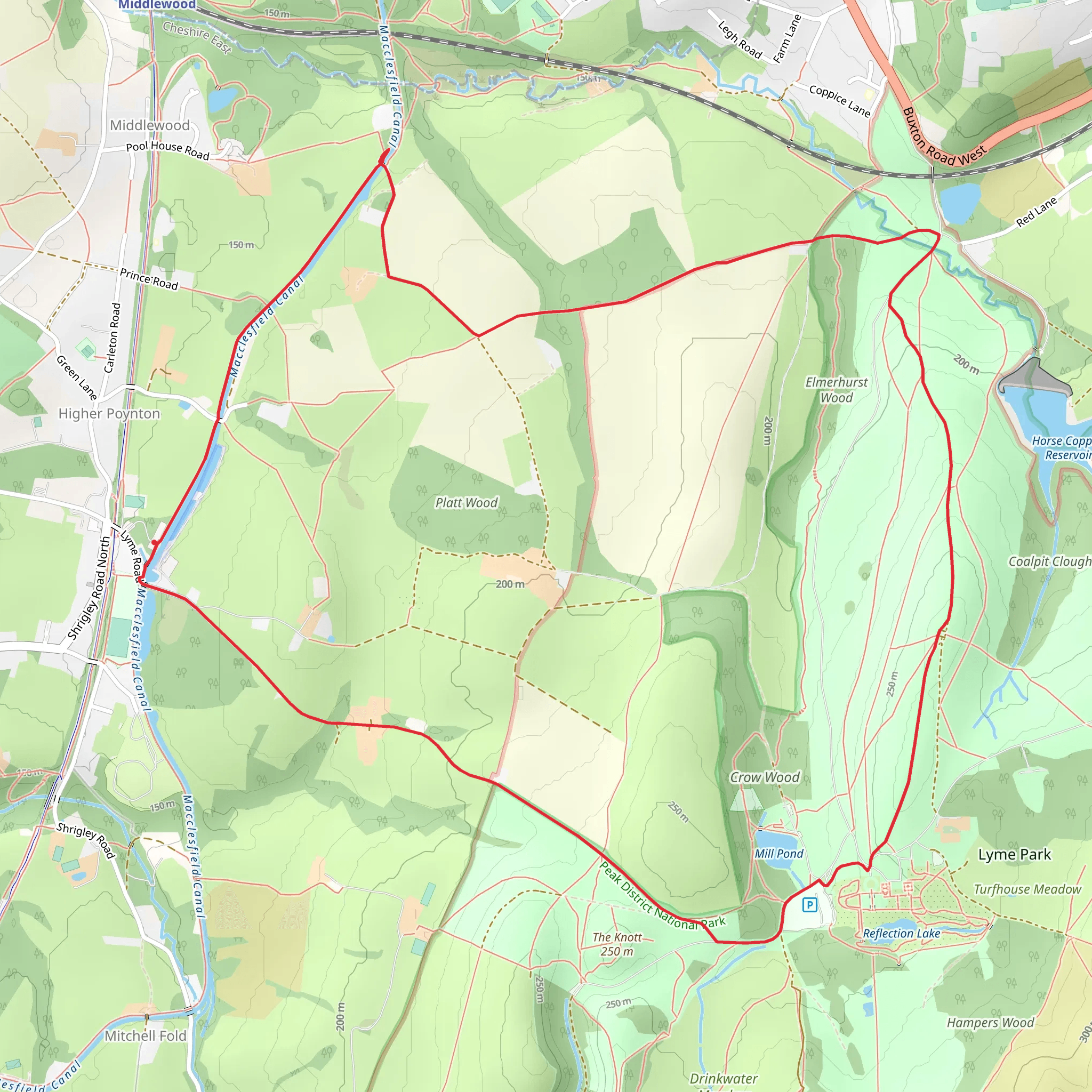 Higher Poynton to Lyme Park Circular Walk mobile static map