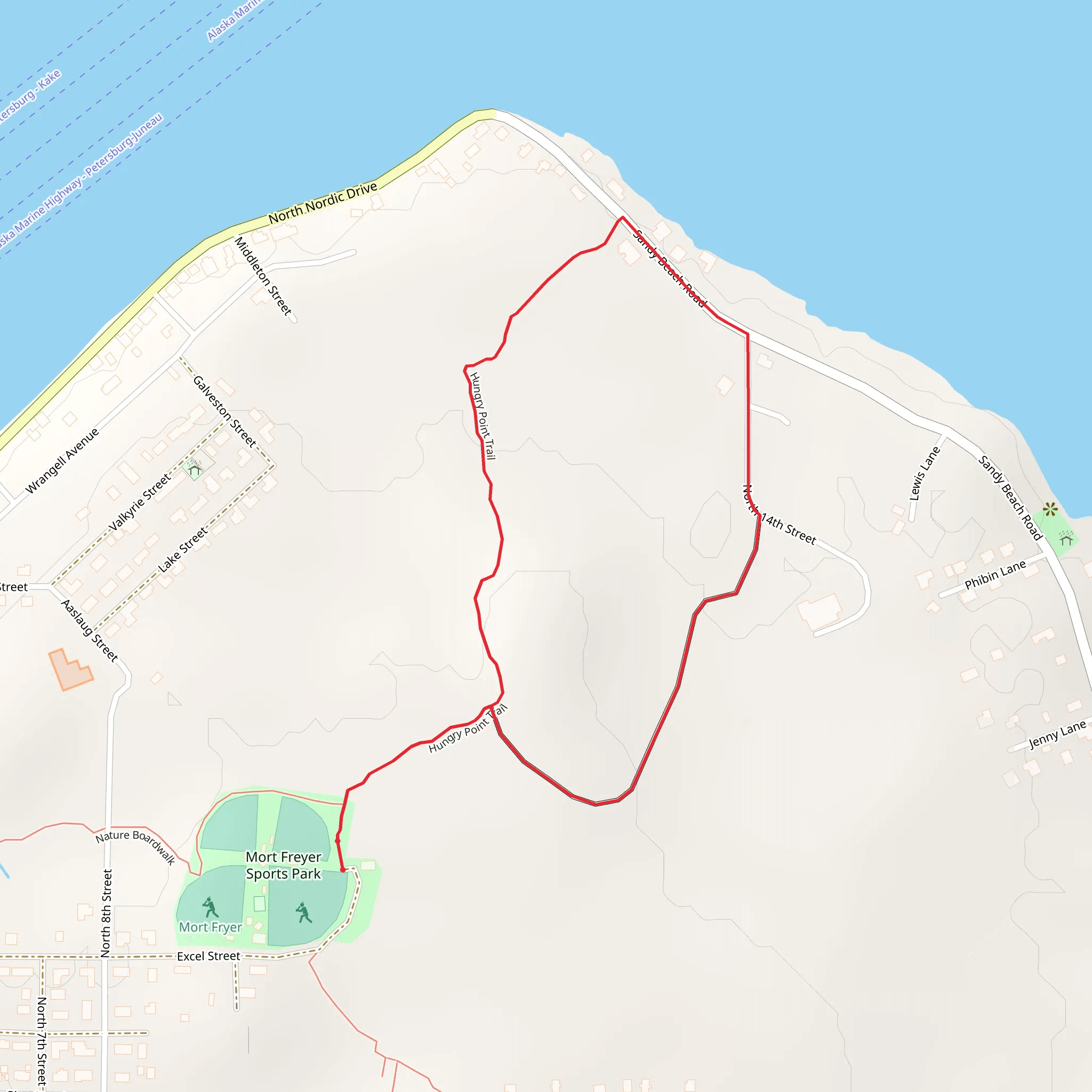 Hungry Point Trail from Mort Freyer Sports Park mobile static map