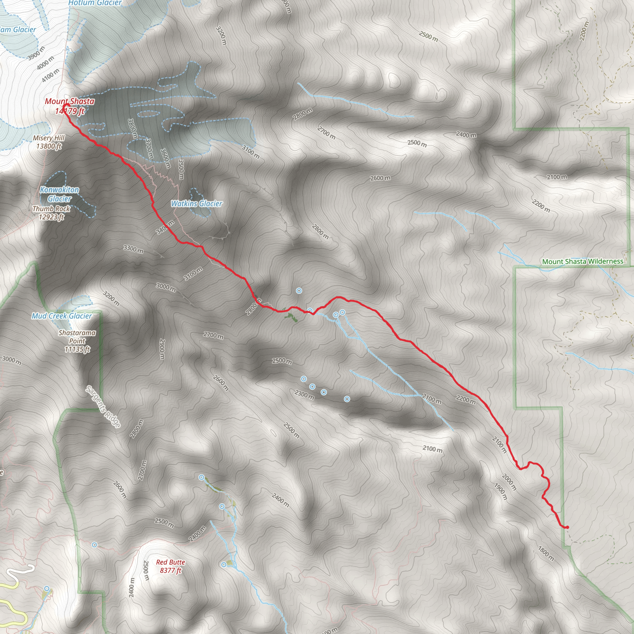 Mount Shasta via Clear Creek Trail mobile static map