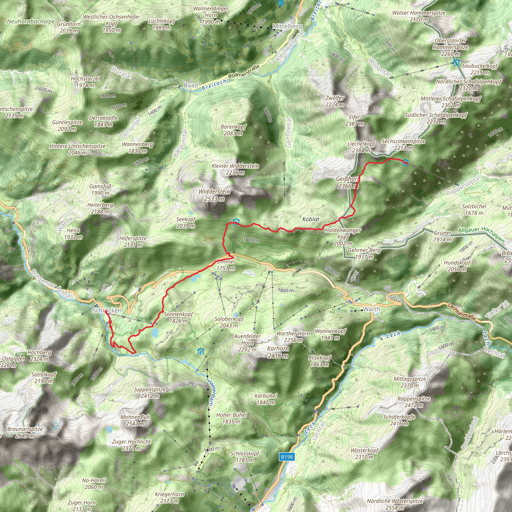 Mindelheimer Huette to Schröcken Via Alpina Red mobile static map