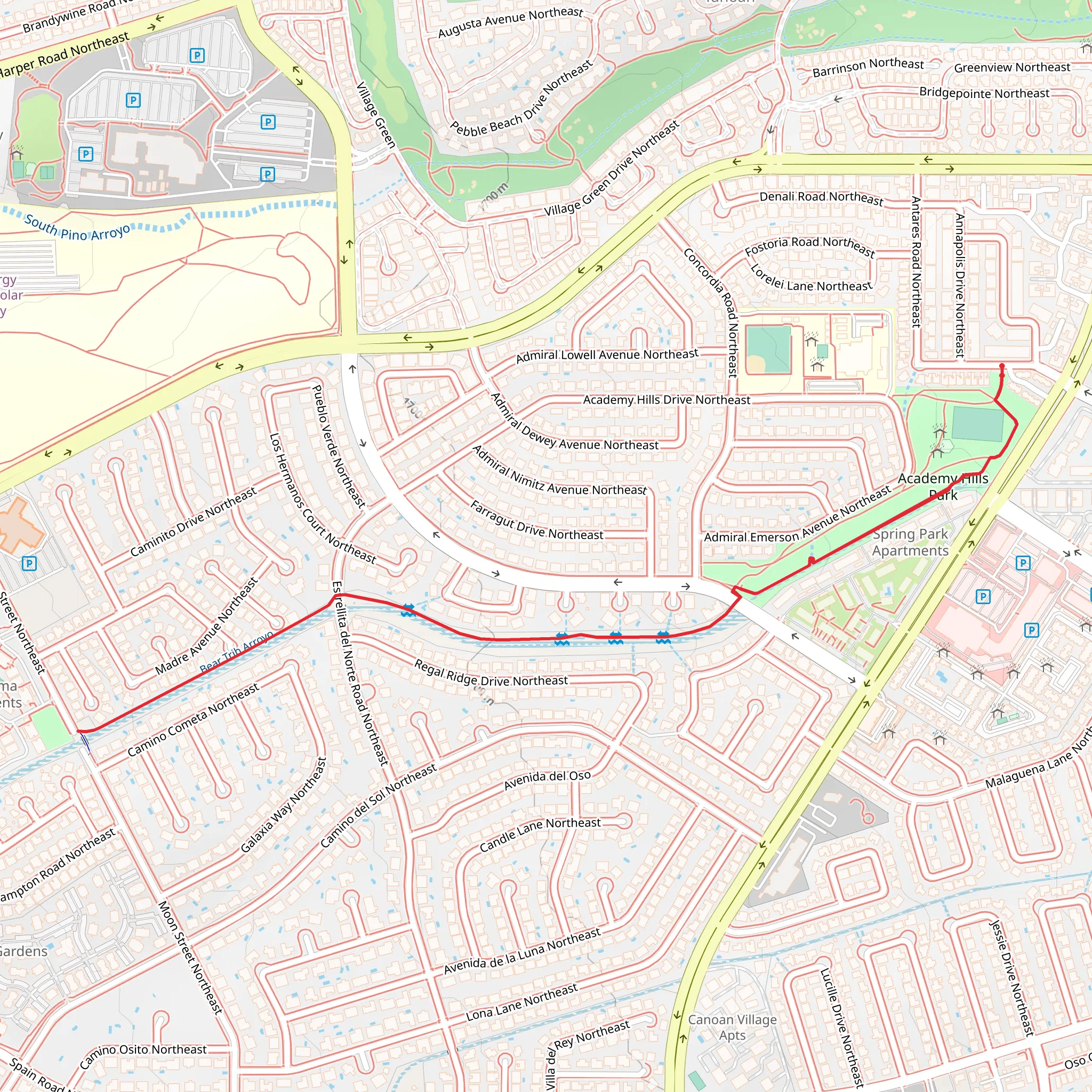 Academy Hills Park to La Paloma Park mobile static map
