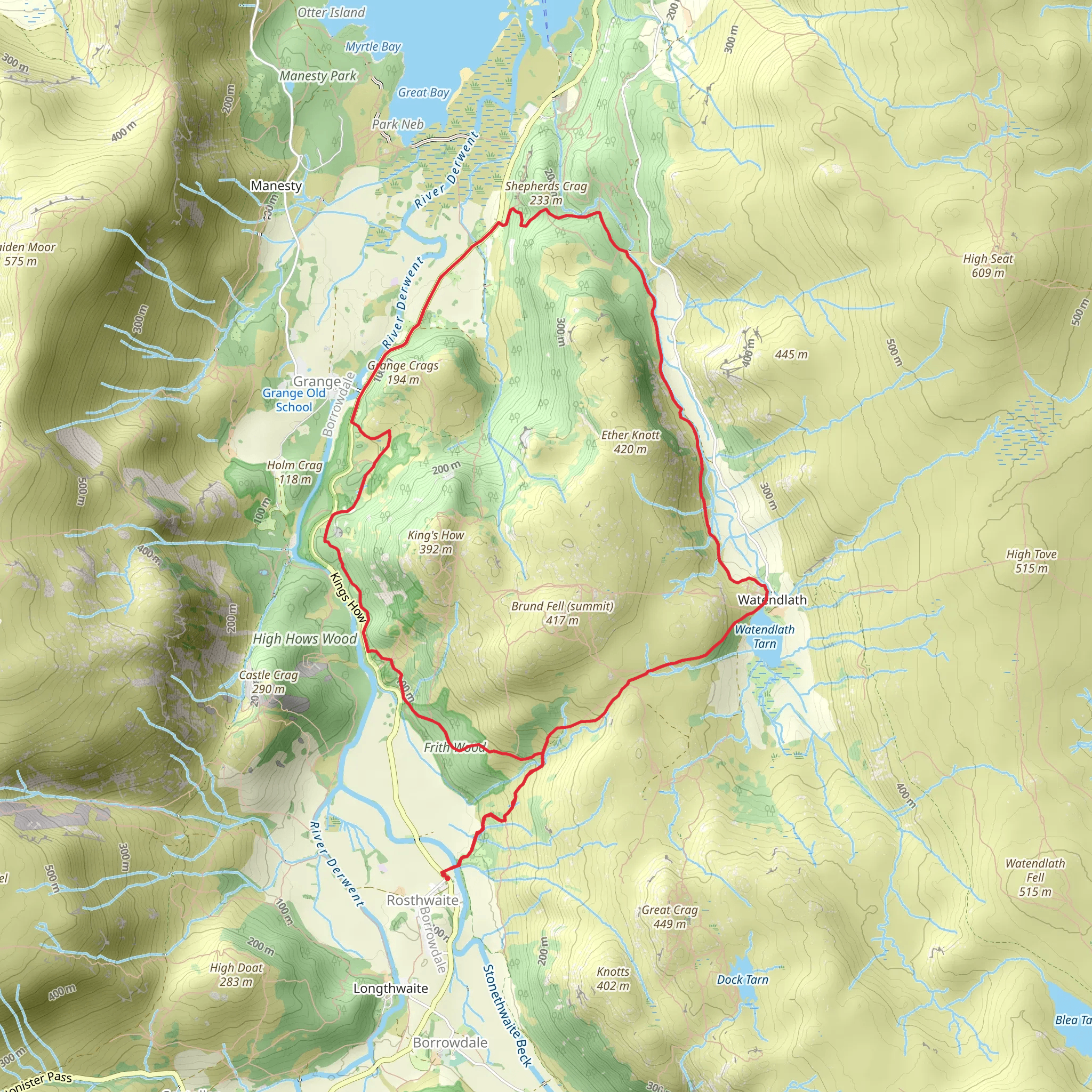 Rosthwaite - Watendlath - Grange in Borrowdale Circular Walk mobile static map