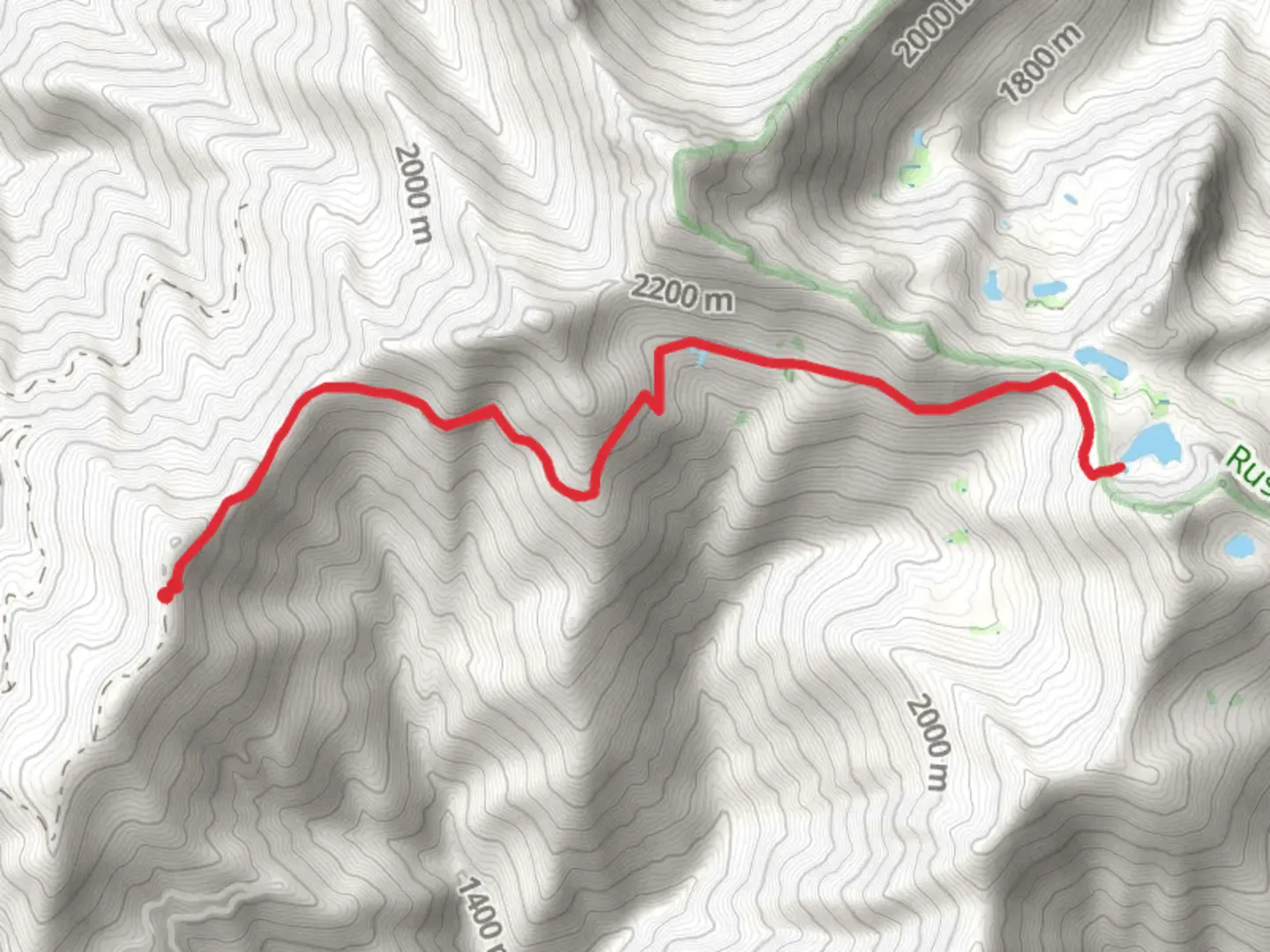 An image depicting the trail Russian Lake and its surrounding area.