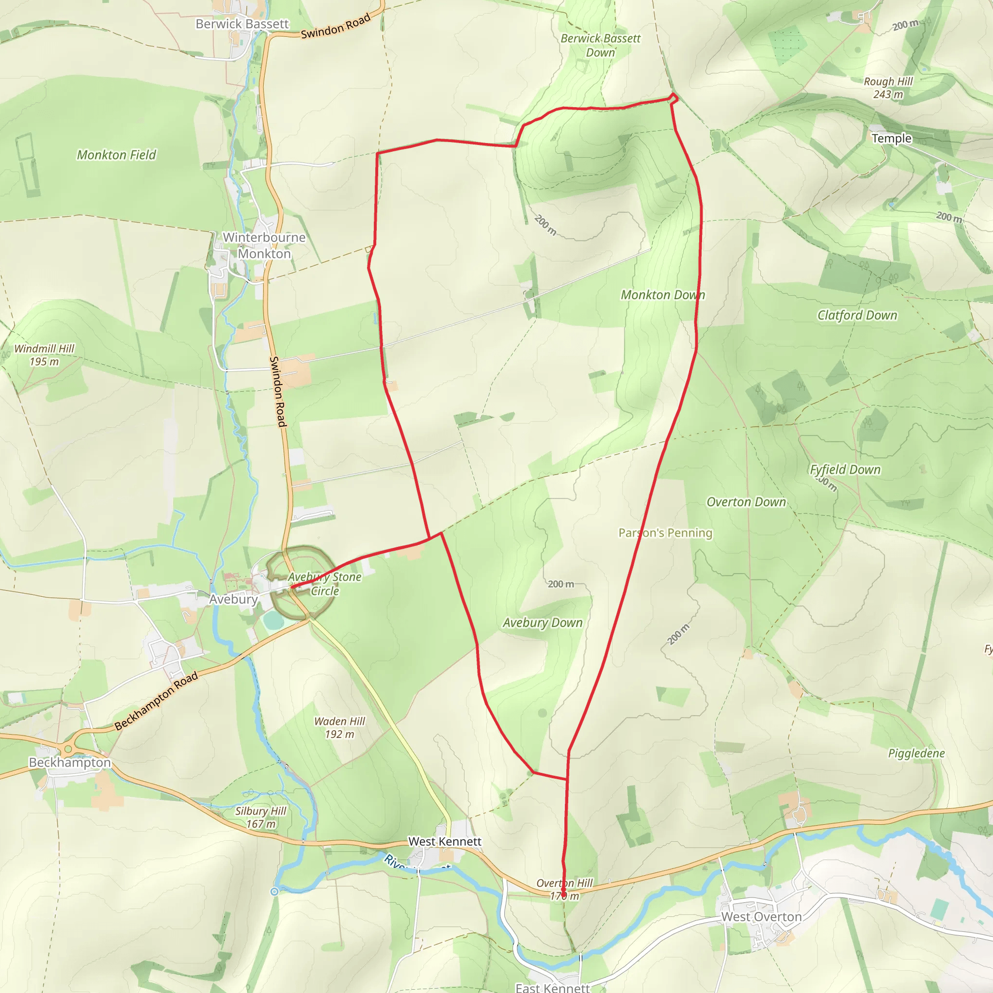 Avebury and Overton Down from Overton Hill mobile static map