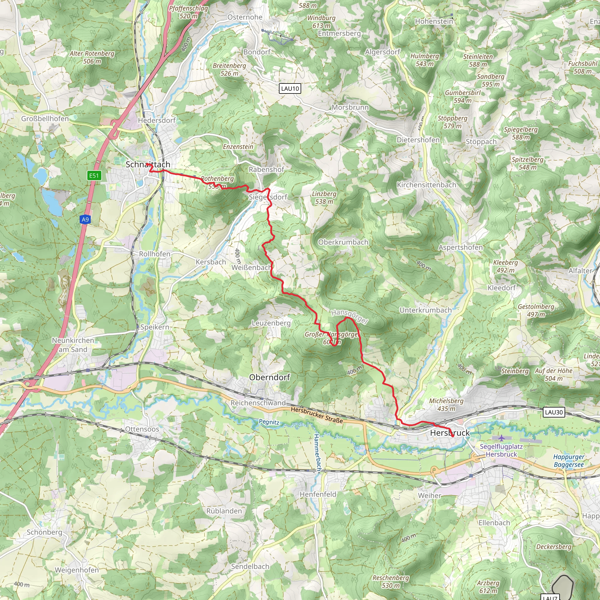 Schnaittach to Hersbruck via Hansgorgl and Franken Weg mobile static map