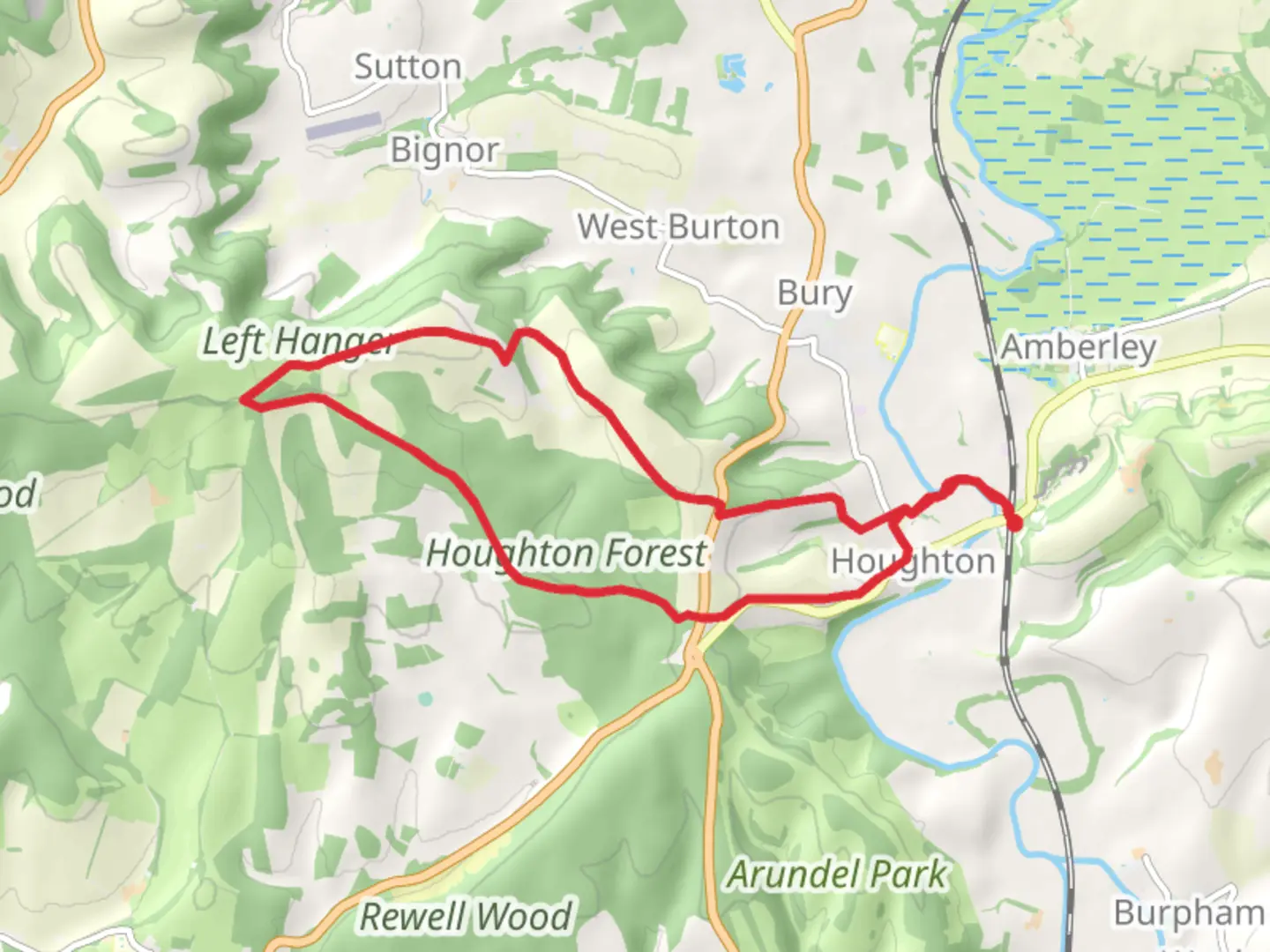 An image depicting the trail Houghton Forest Loop from Amberley and its surrounding area.