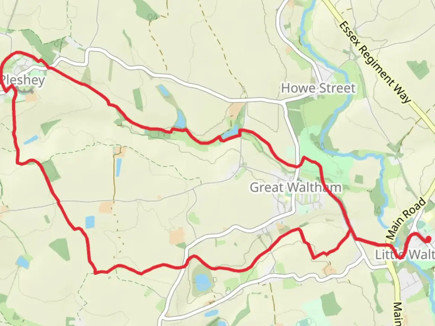 An image depicting the trail Pleshey and Walthambury Brook Walk and its surrounding area.