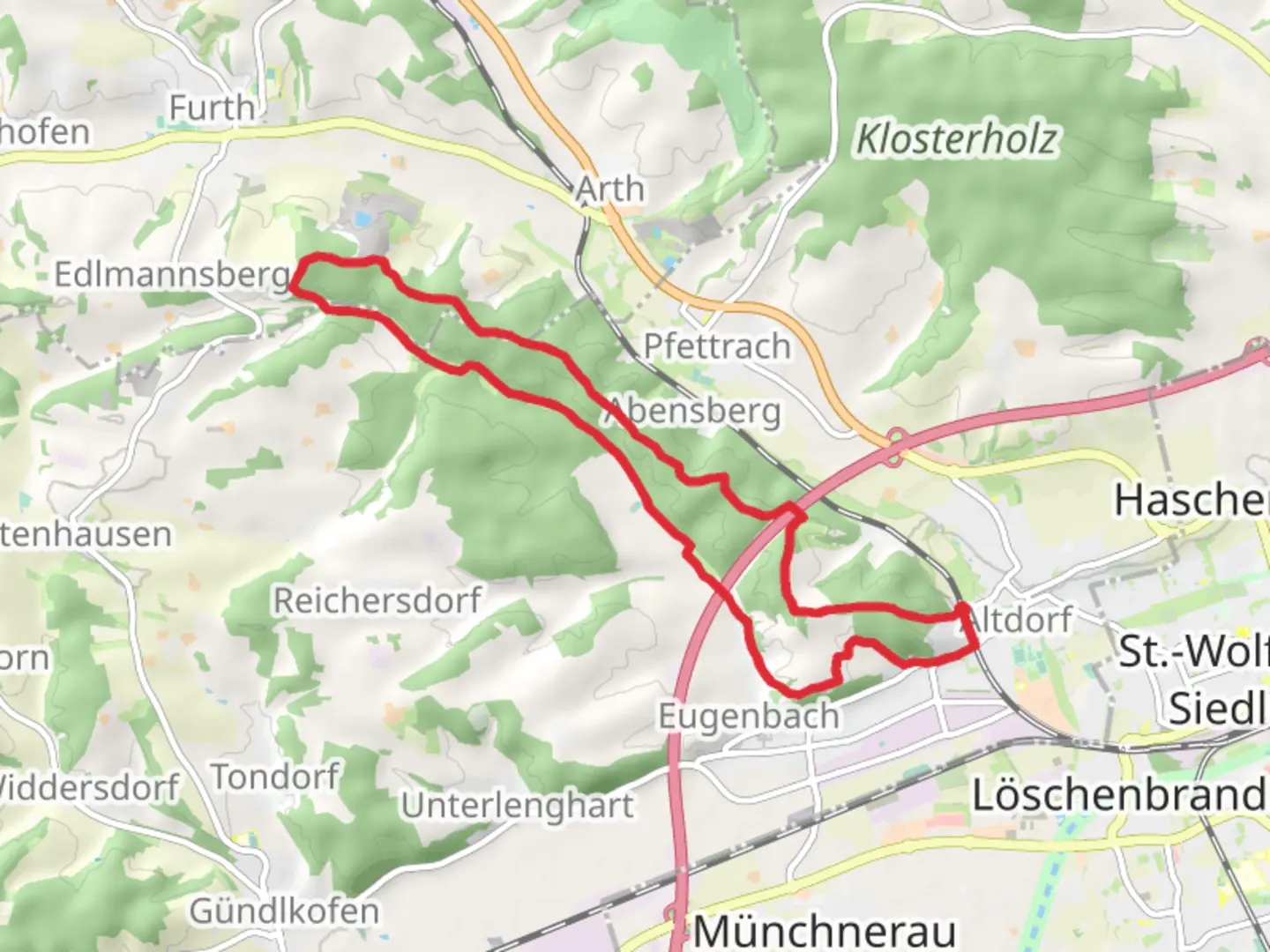 An image depicting the trail Altdorf Loop via Malteserholz and its surrounding area.