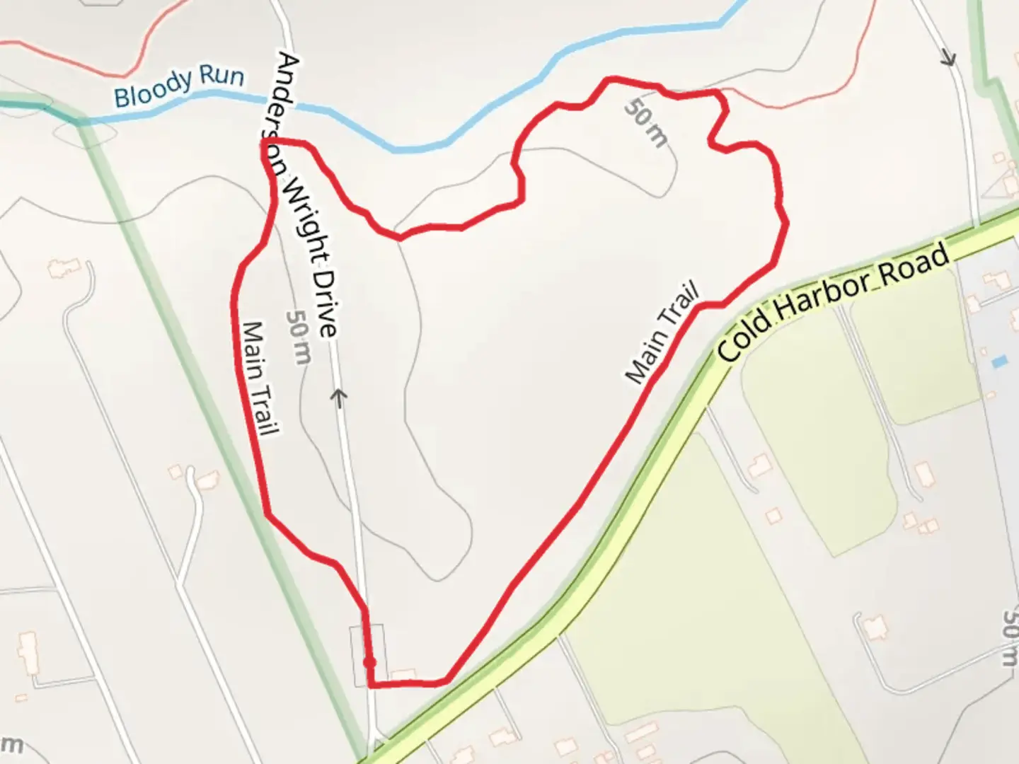 An image depicting the trail Anderson Wright Drive Loop and its surrounding area.