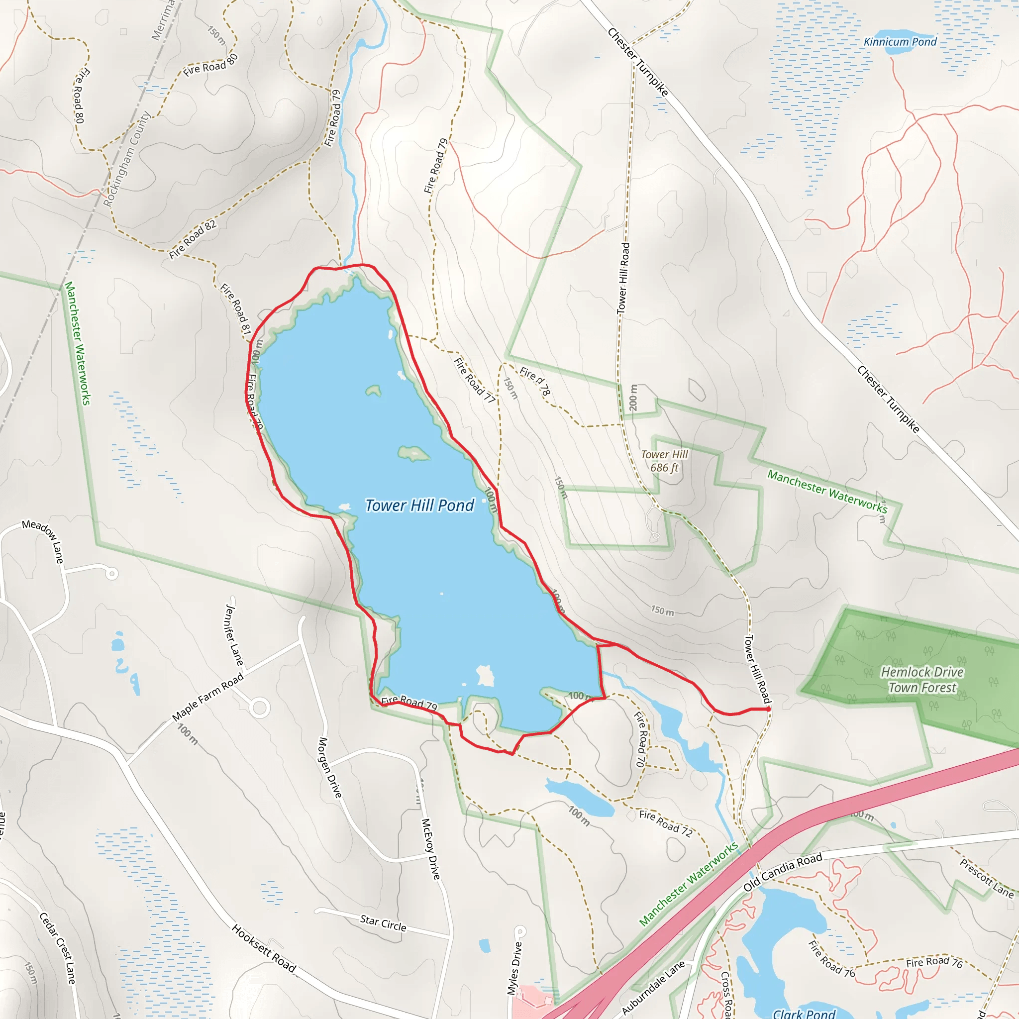 Tower Hill Pond Dam Loop mobile static map
