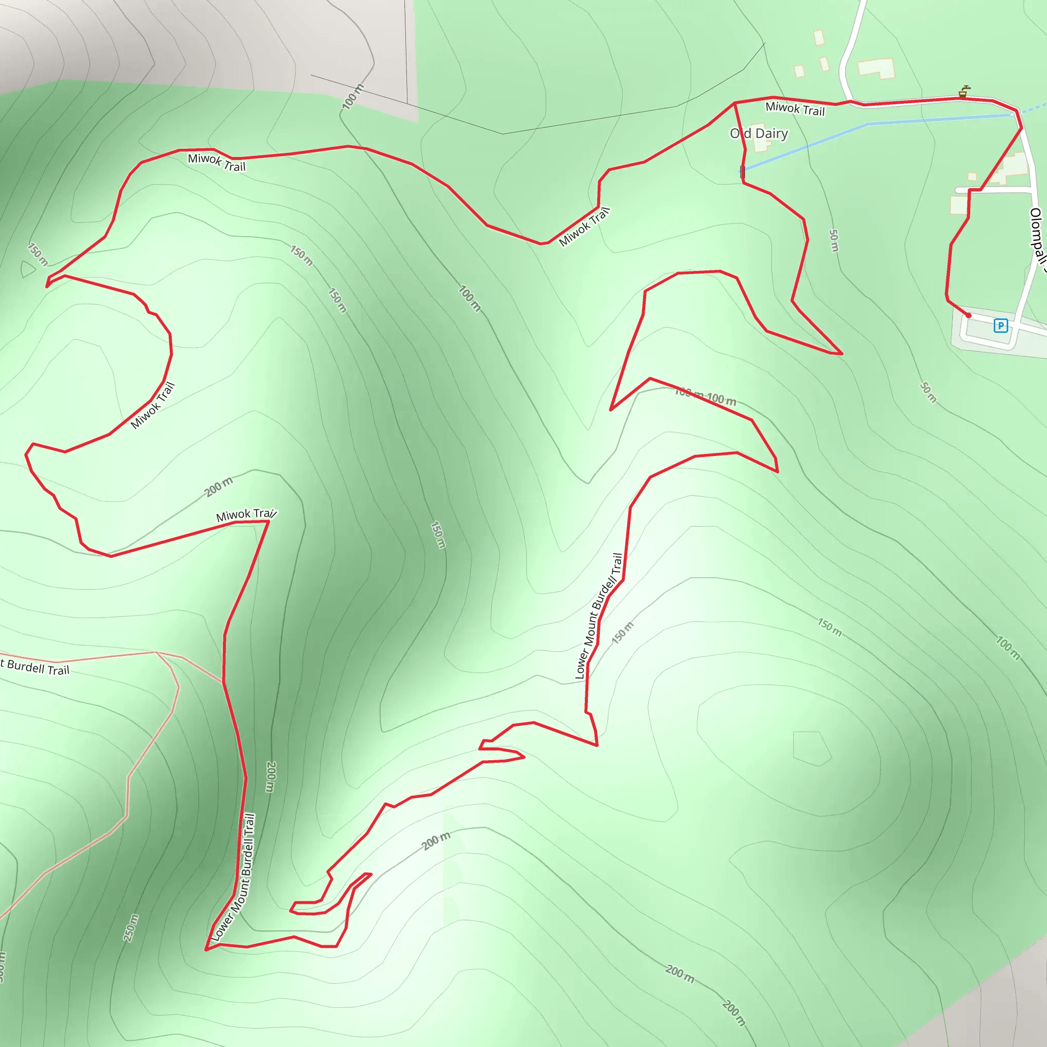 Miwok Trail and Lower Mount Burdell Trail Loop mobile static map