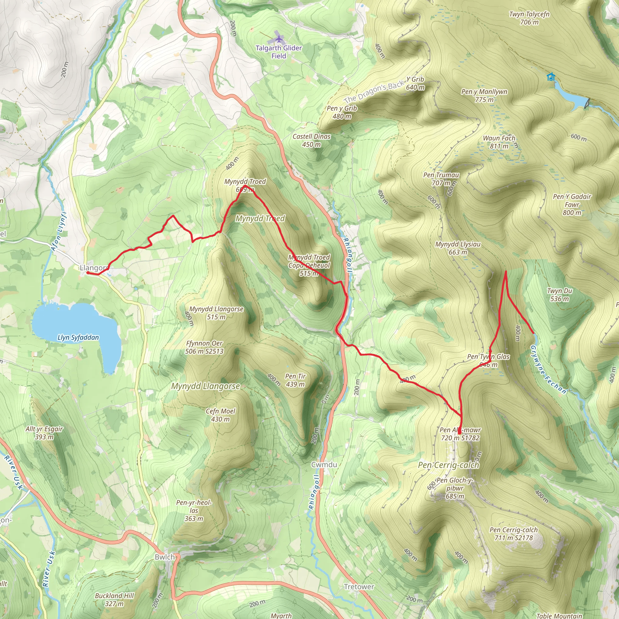 Llangors to Craswall Walk mobile static map