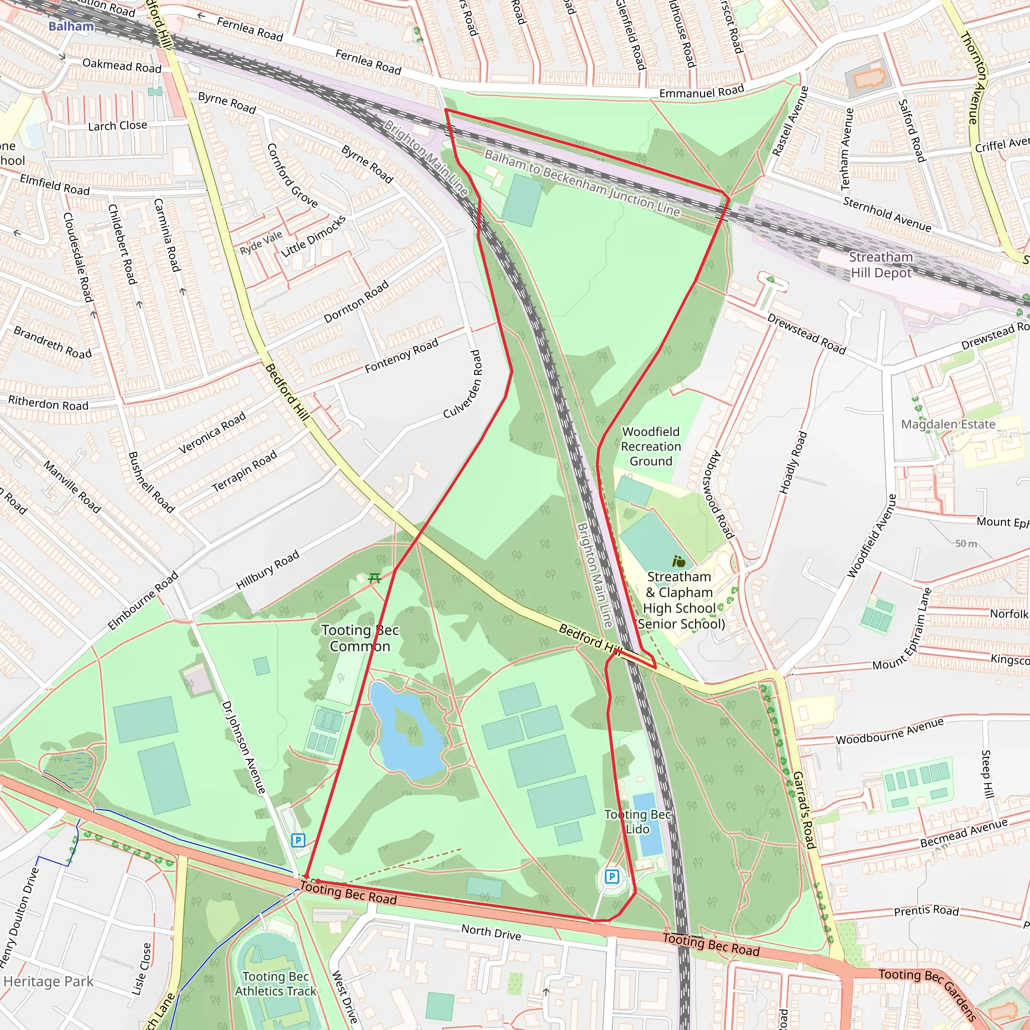 Tooting Bec Common mobile static map
