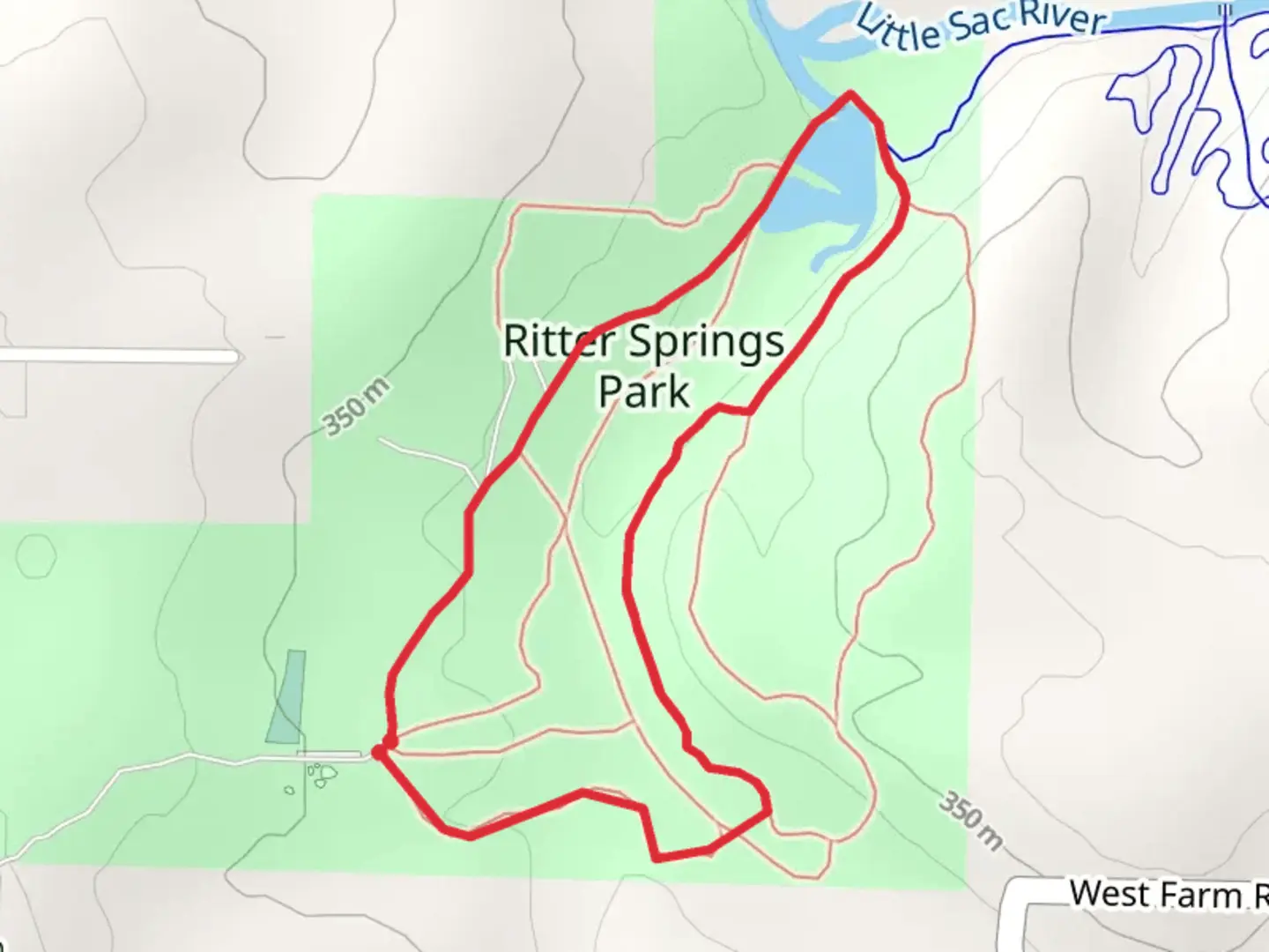 An image depicting the trail Spring Branch Loop from Scott Road and its surrounding area.