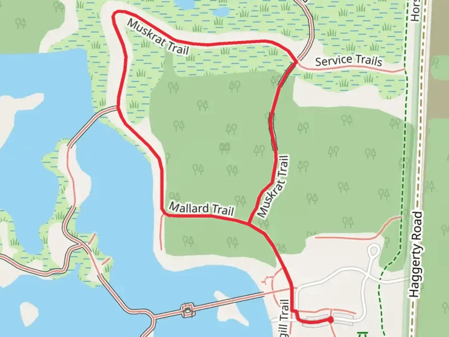 An image depicting the trail Muskrat Loop Trail and its surrounding area.