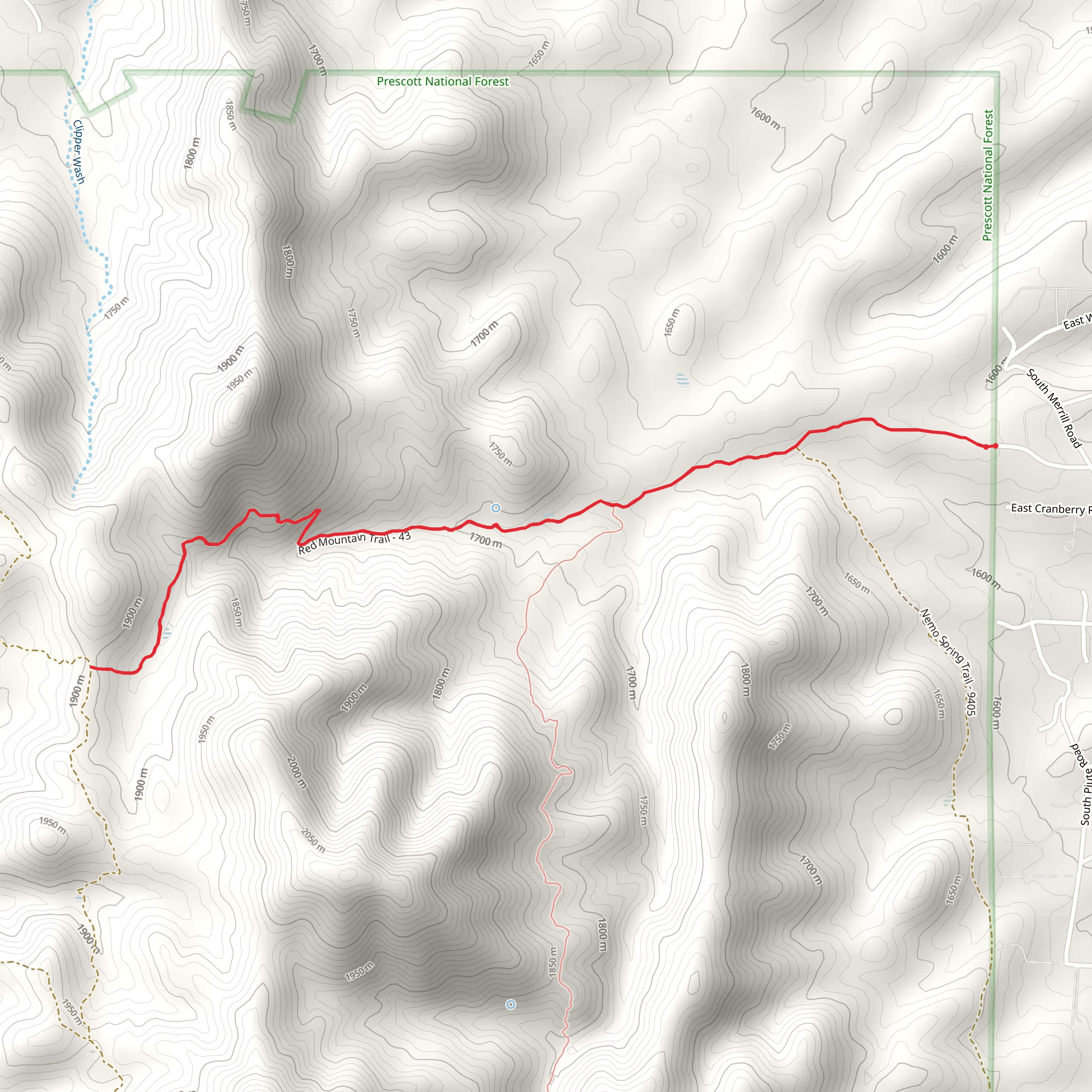 Red Mountain Trail via Charcoal Gulch Trail mobile static map