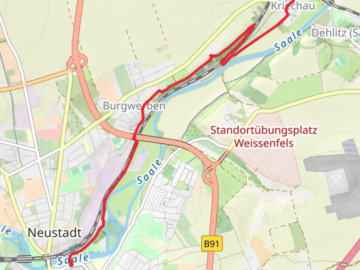 An image depicting the trail Kriechau via Pfennigbrücke and its surrounding area.