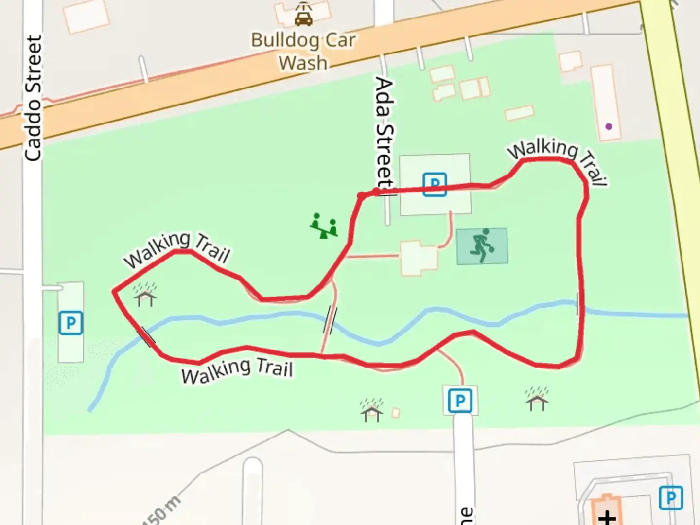 An image depicting the trail Muldrow City Park Loop and its surrounding area.