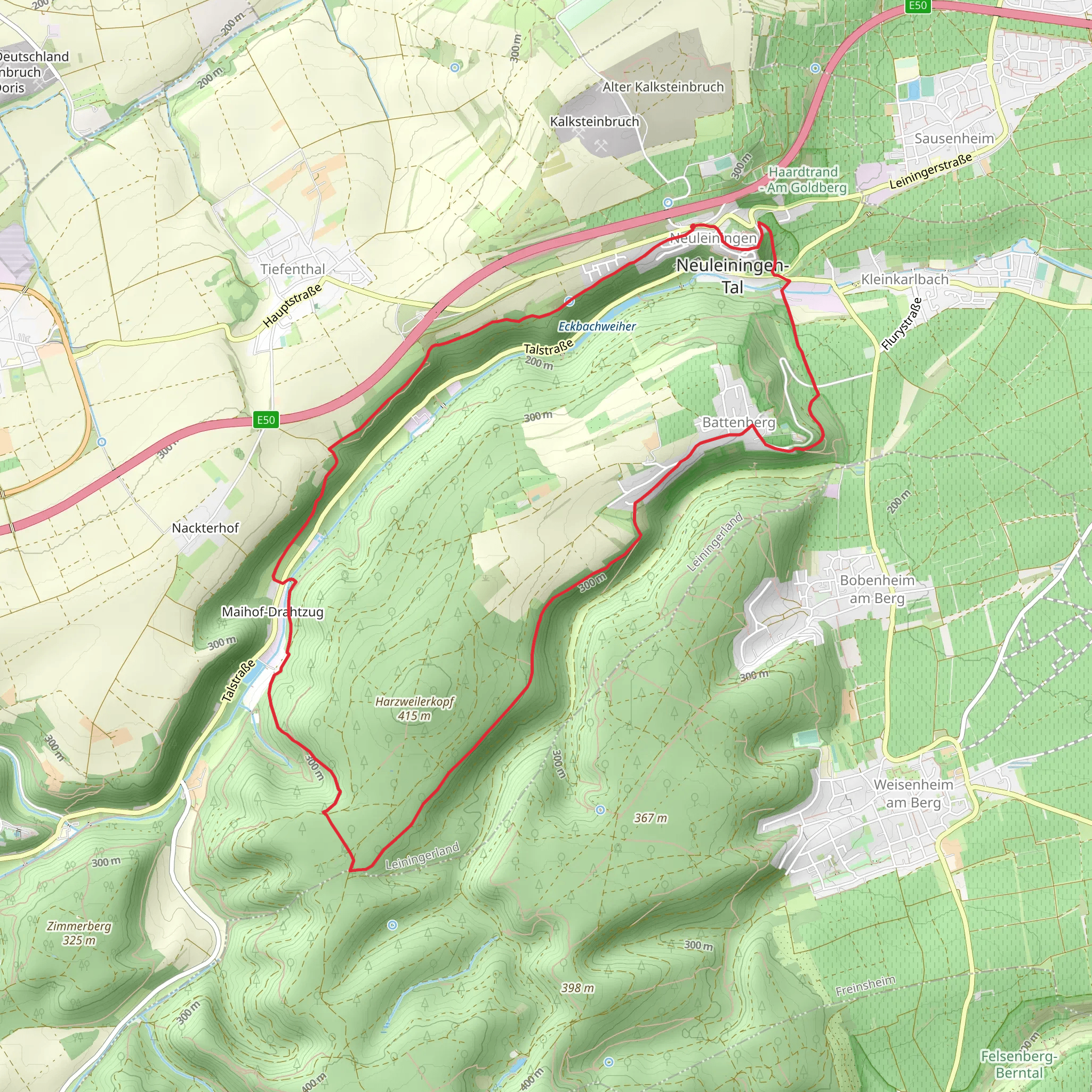 Neuleiningen-Tal, Maihof Drahtzug and Battenberg Loop via Pfalzerwald Gruner Balken mobile static map