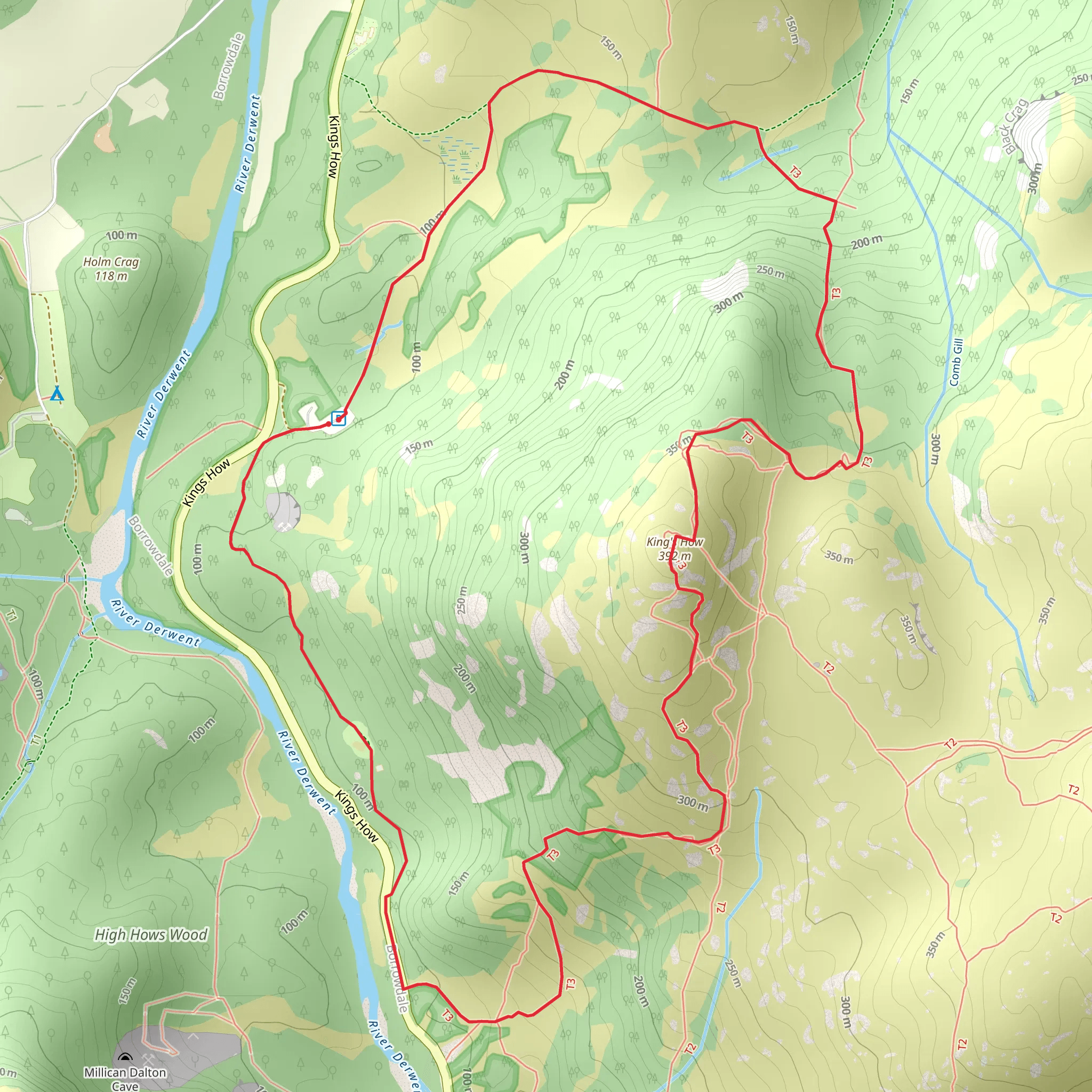 King's How and Bowder Crag Loop mobile static map