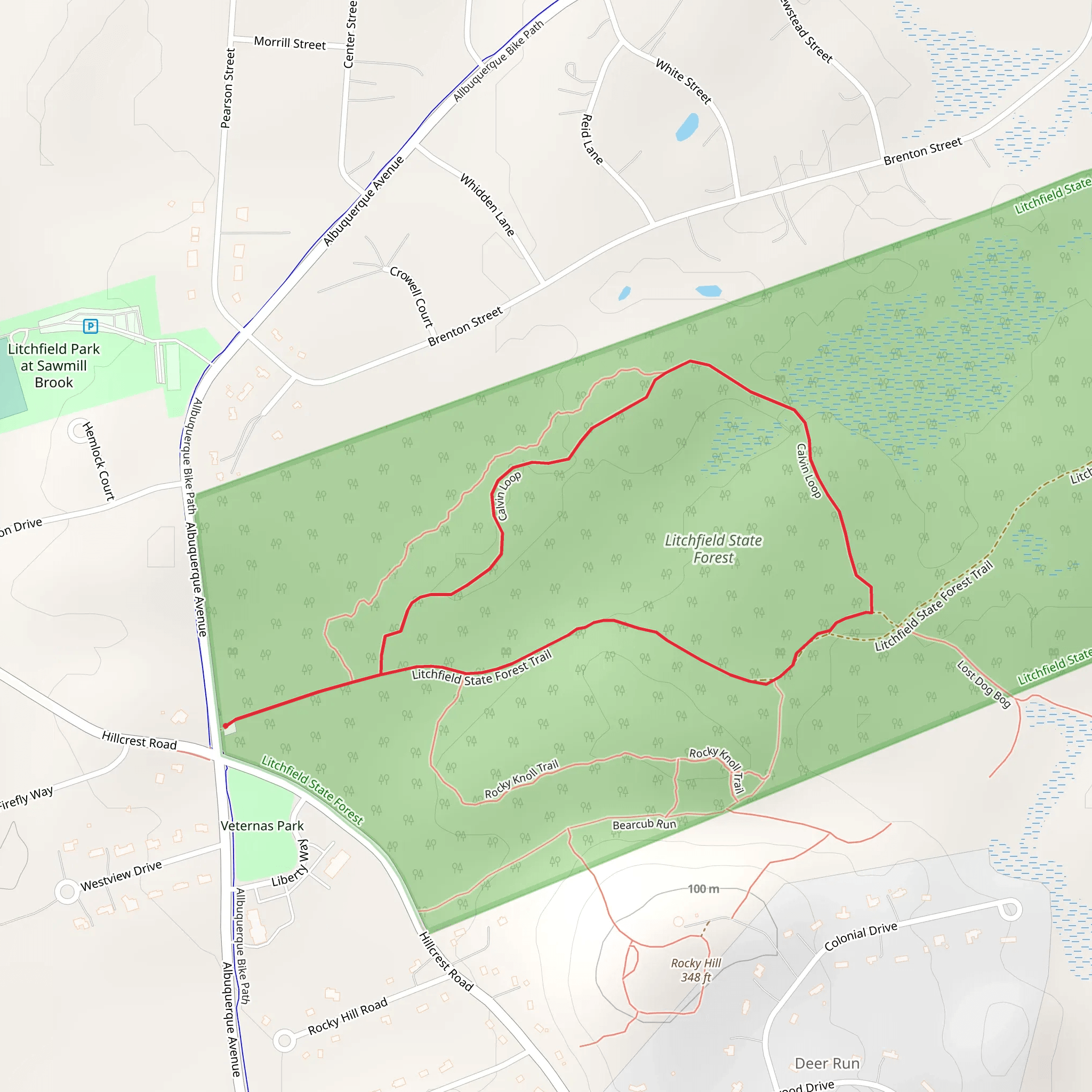 Litchfield State Forest Loop via Calvin Loop mobile static map