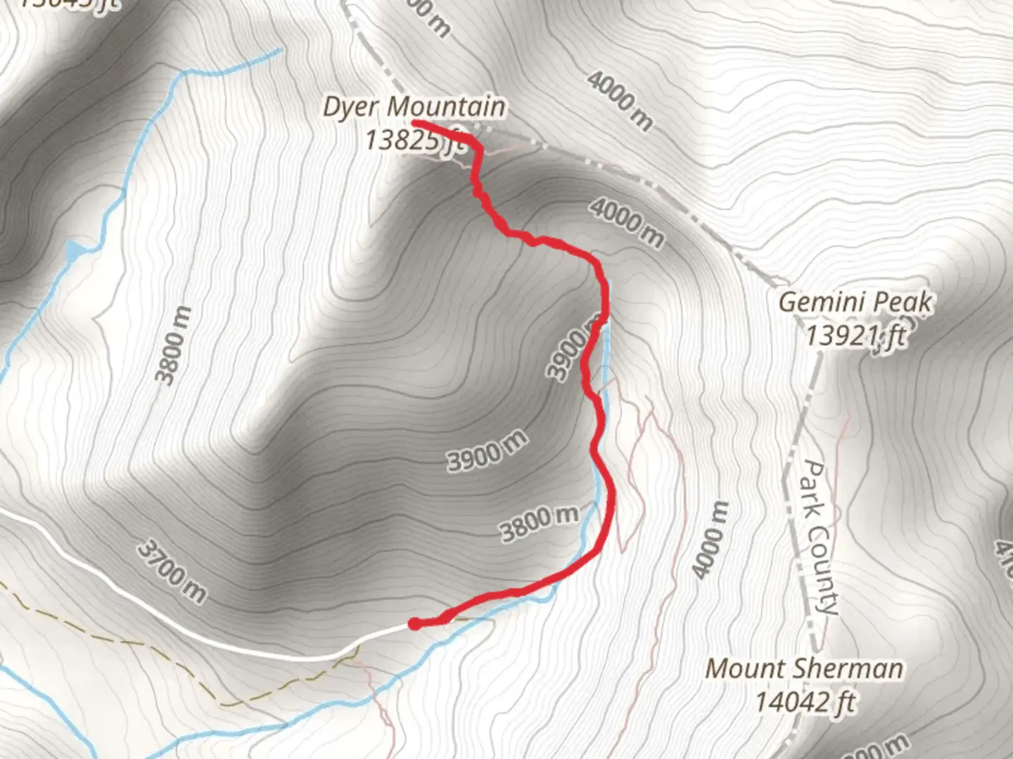 An image depicting the trail Dyer Mountain from County Route 2B and its surrounding area.