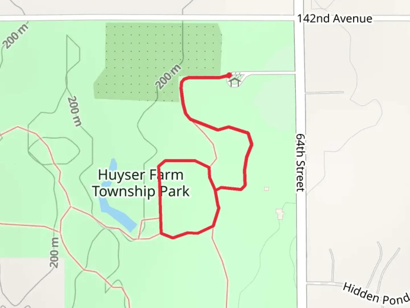An image depicting the trail Huyser Farm Township Park East Loop and its surrounding area.