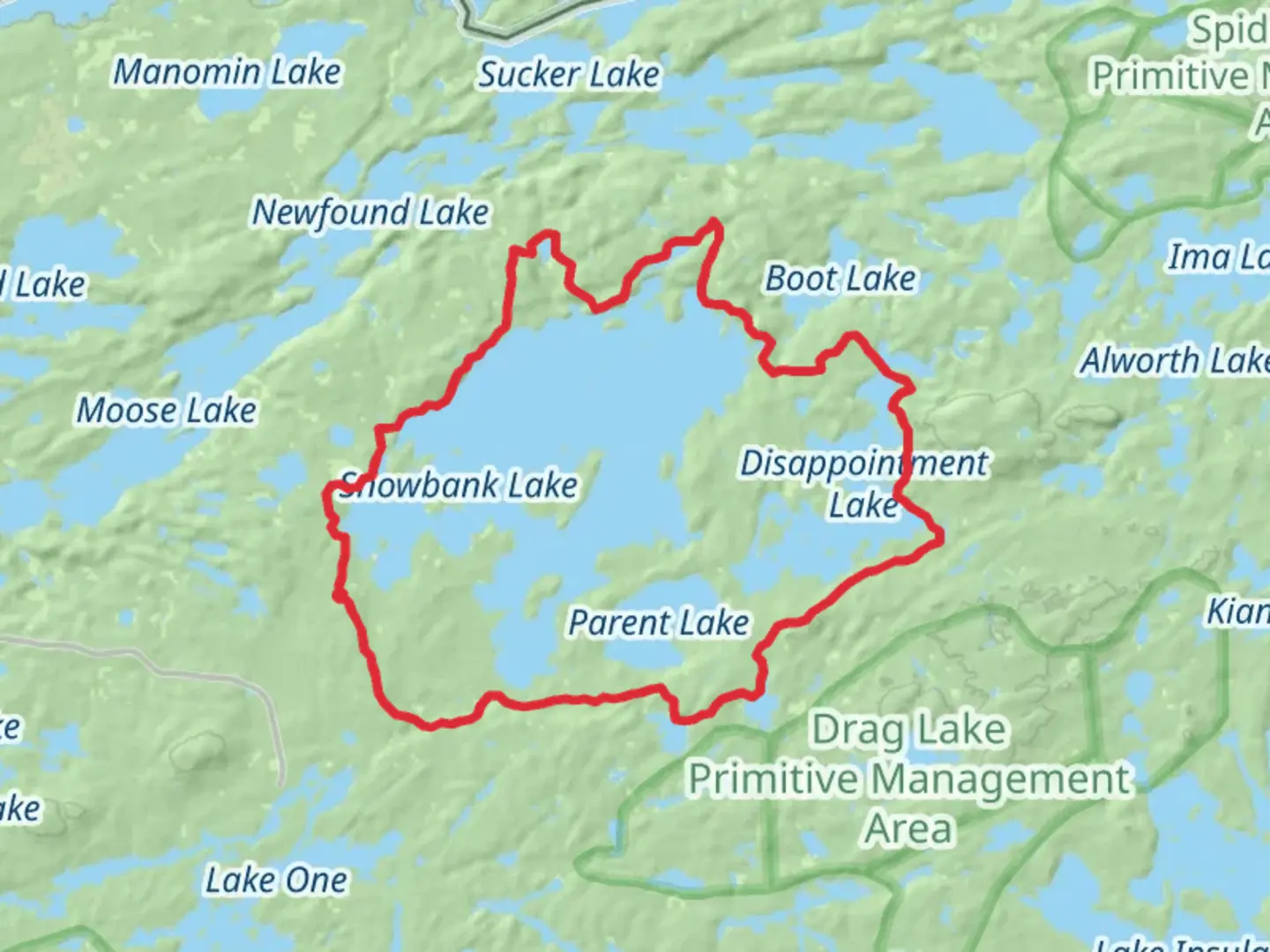 An image depicting the trail Disappointment Lake and Snowbank Lake Loop via Kekekabic Trail and its surrounding area.