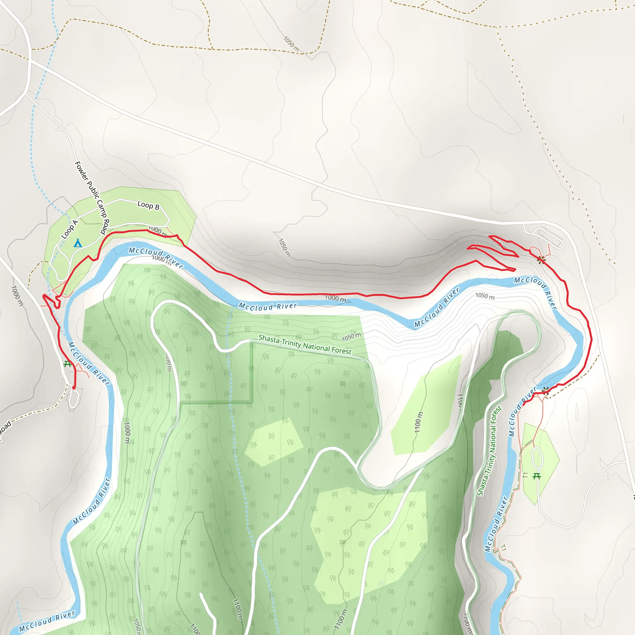 Fowlers Campground via McCloud River mobile static map