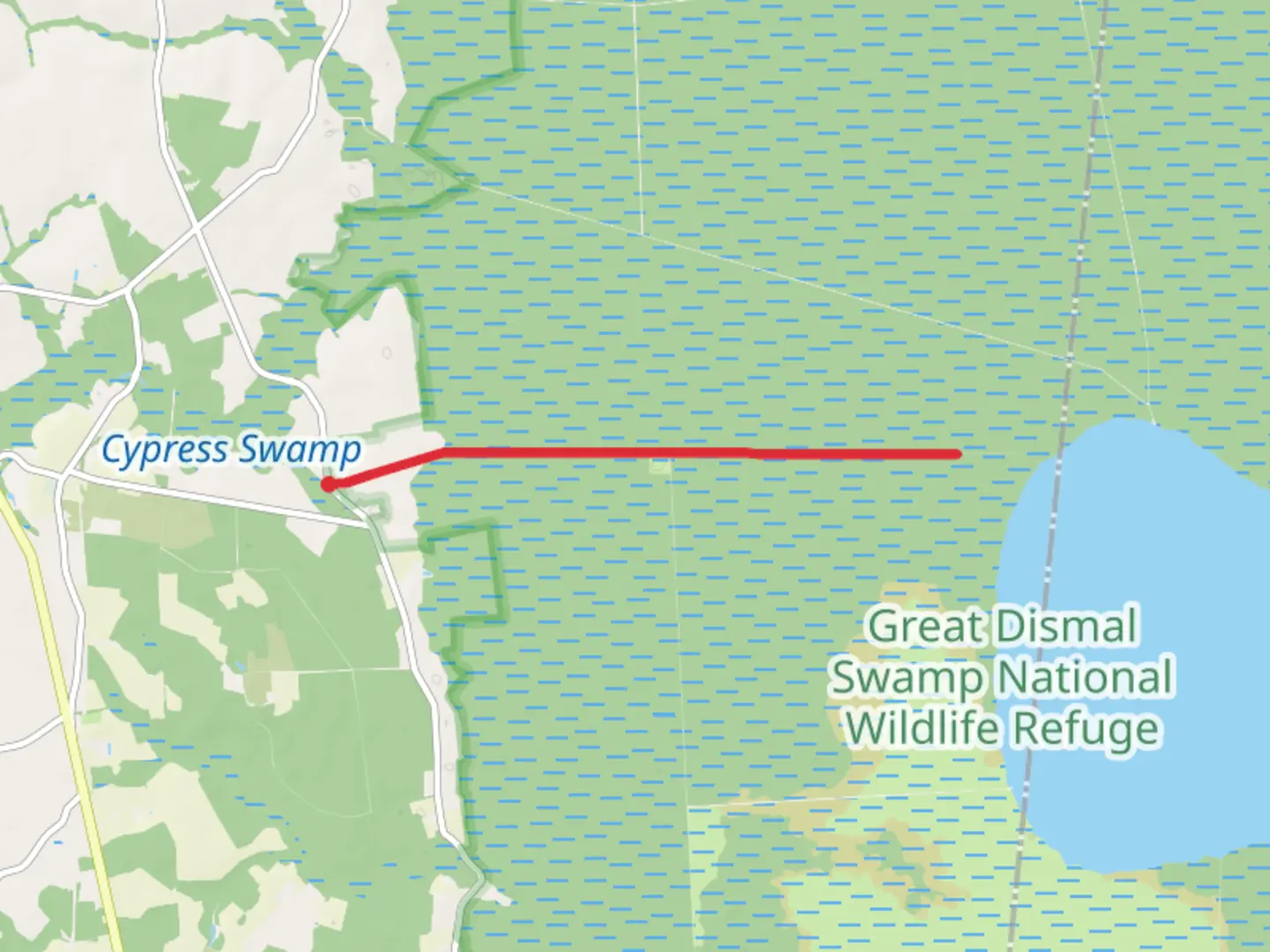 An image depicting the trail Railroad Ditch and its surrounding area.