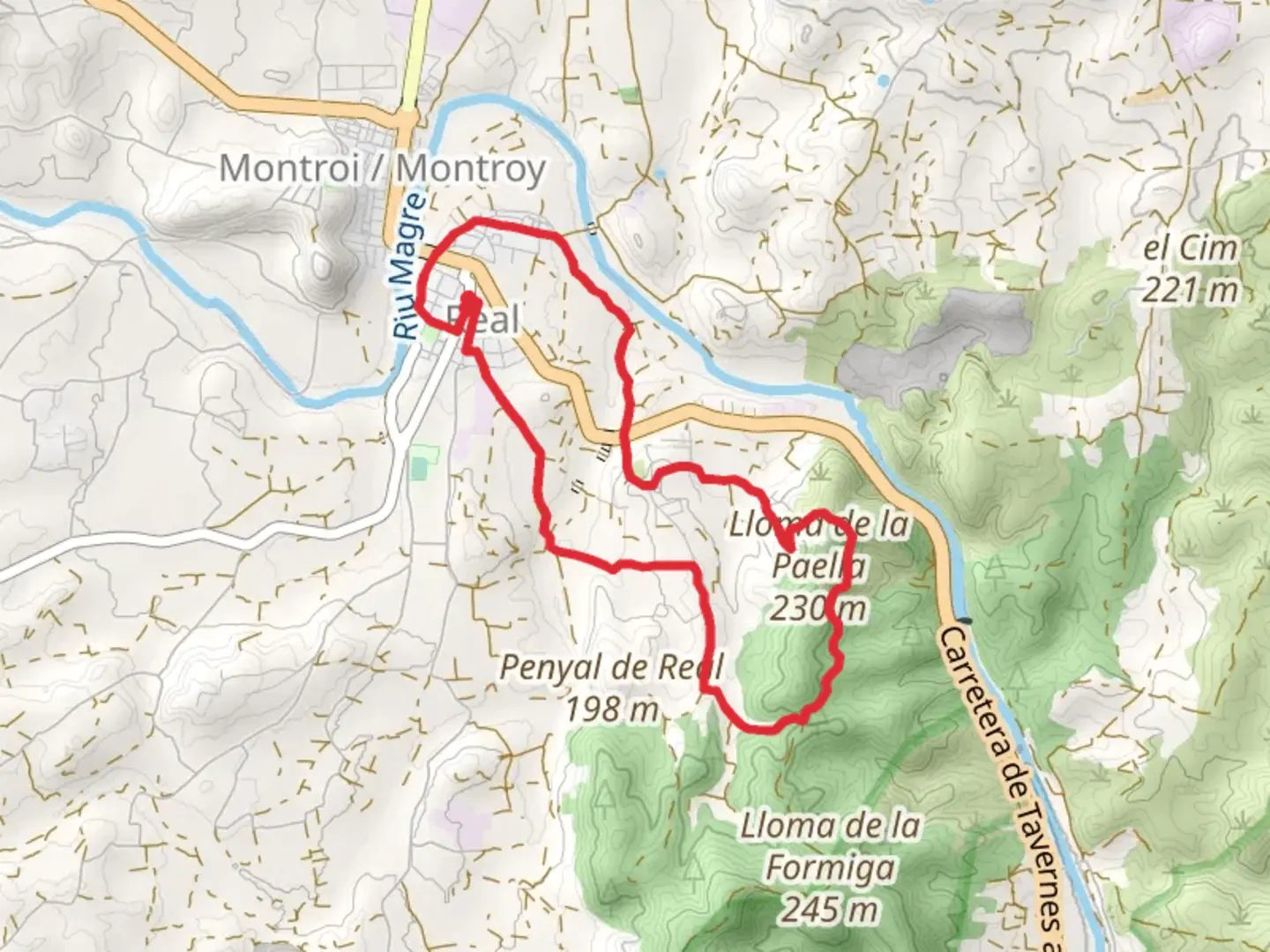 An image depicting the trail Passeig per la Serreta and the Marges of the Magre river PR CV 411 and its surrounding area.