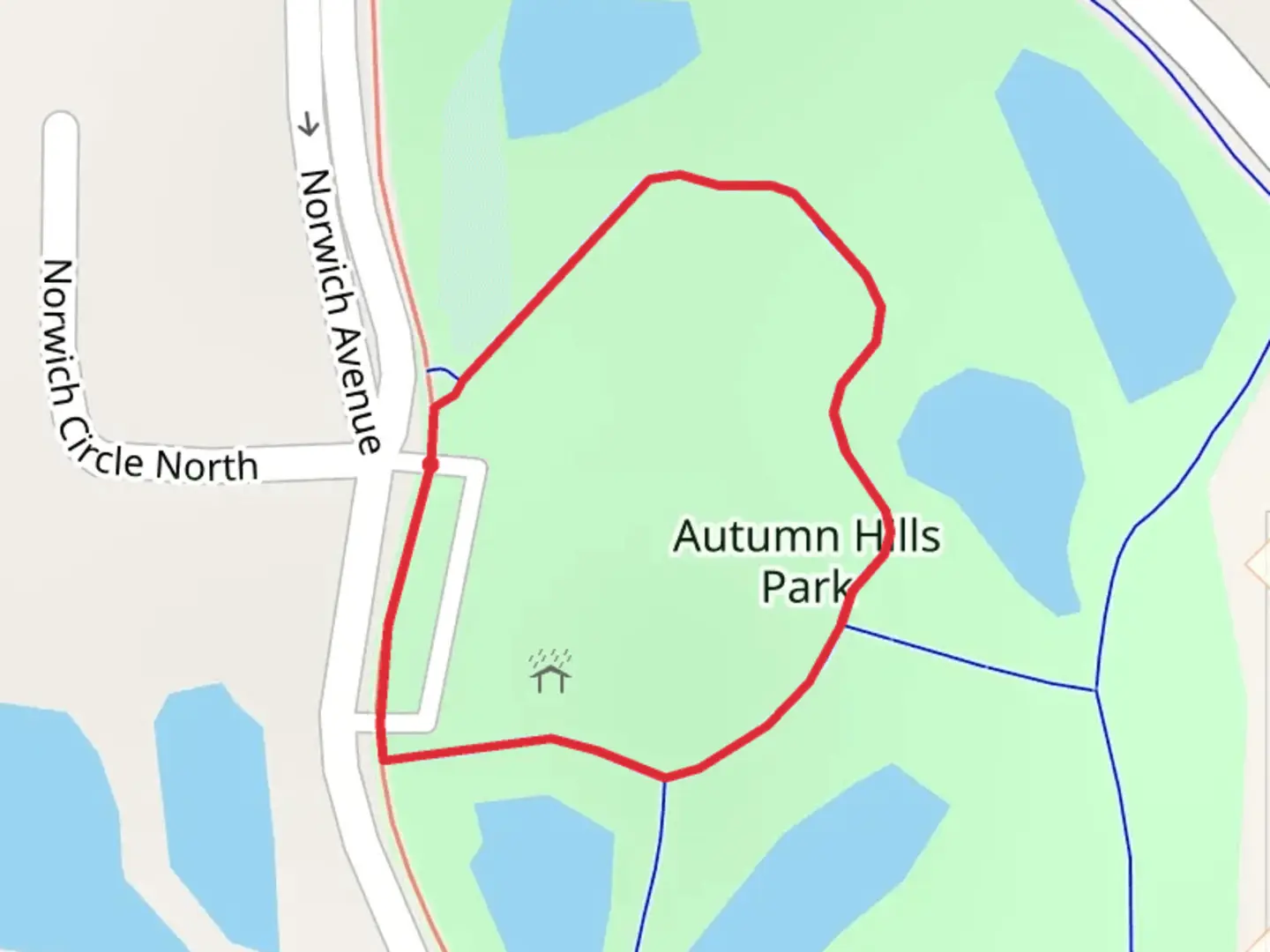 An image depicting the trail Autumn Hills Park Loop and its surrounding area.