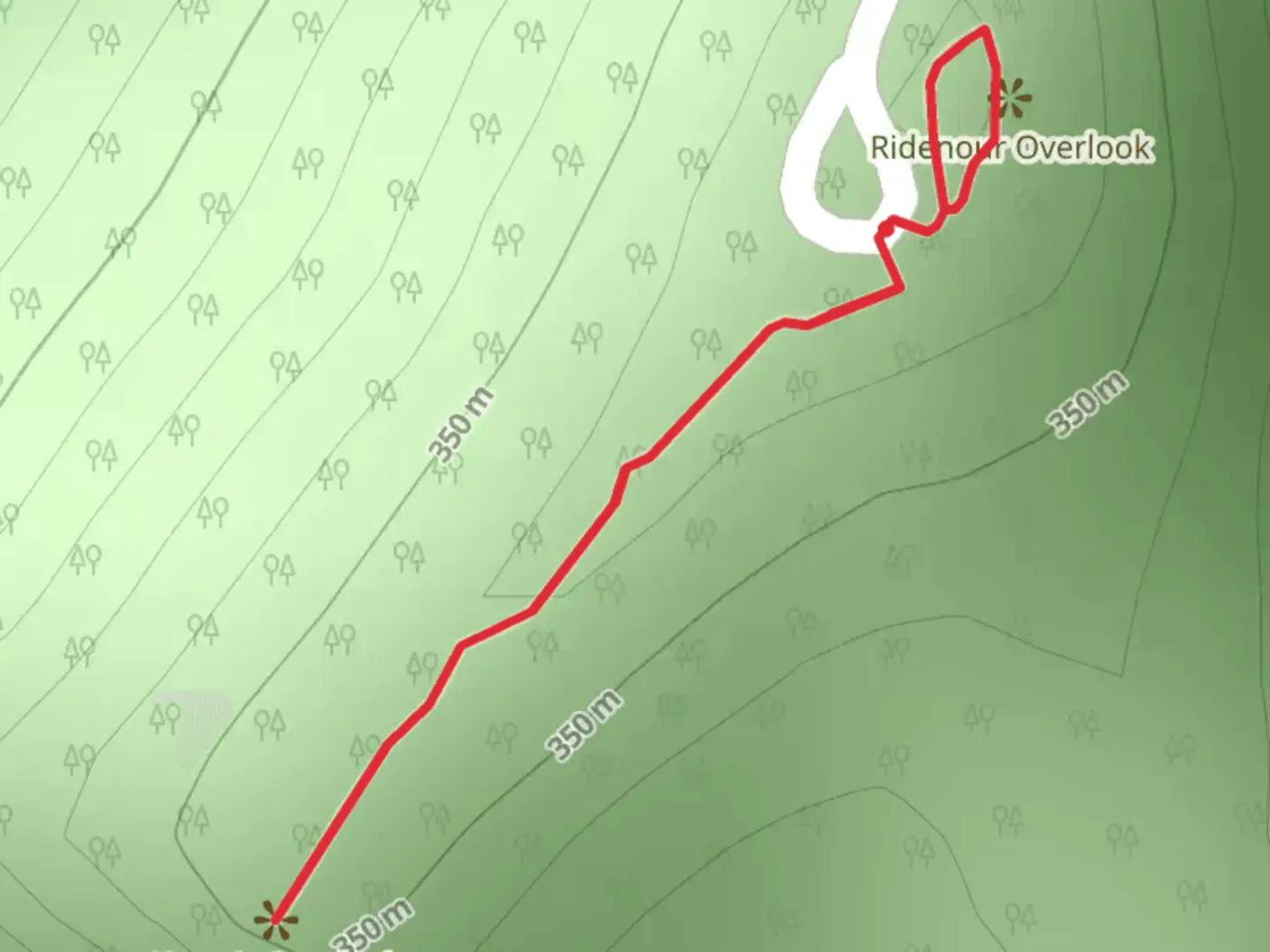 An image depicting the trail Ridenour Overlook Trail and its surrounding area.