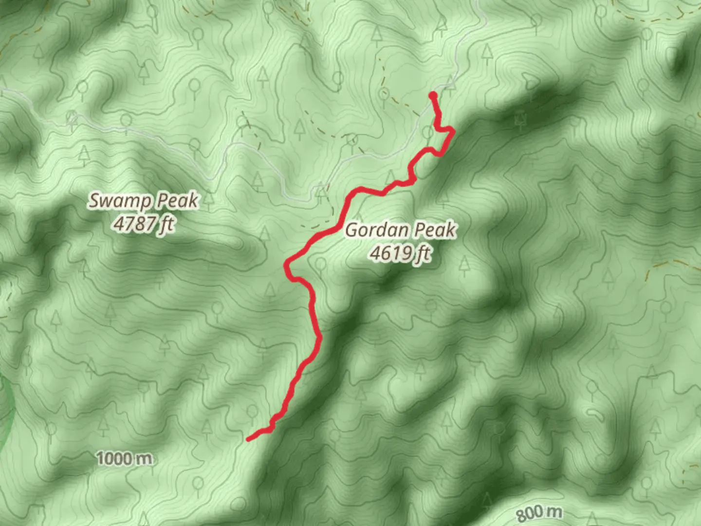 An image depicting the trail Gordan Peak Trail 3387 and its surrounding area.