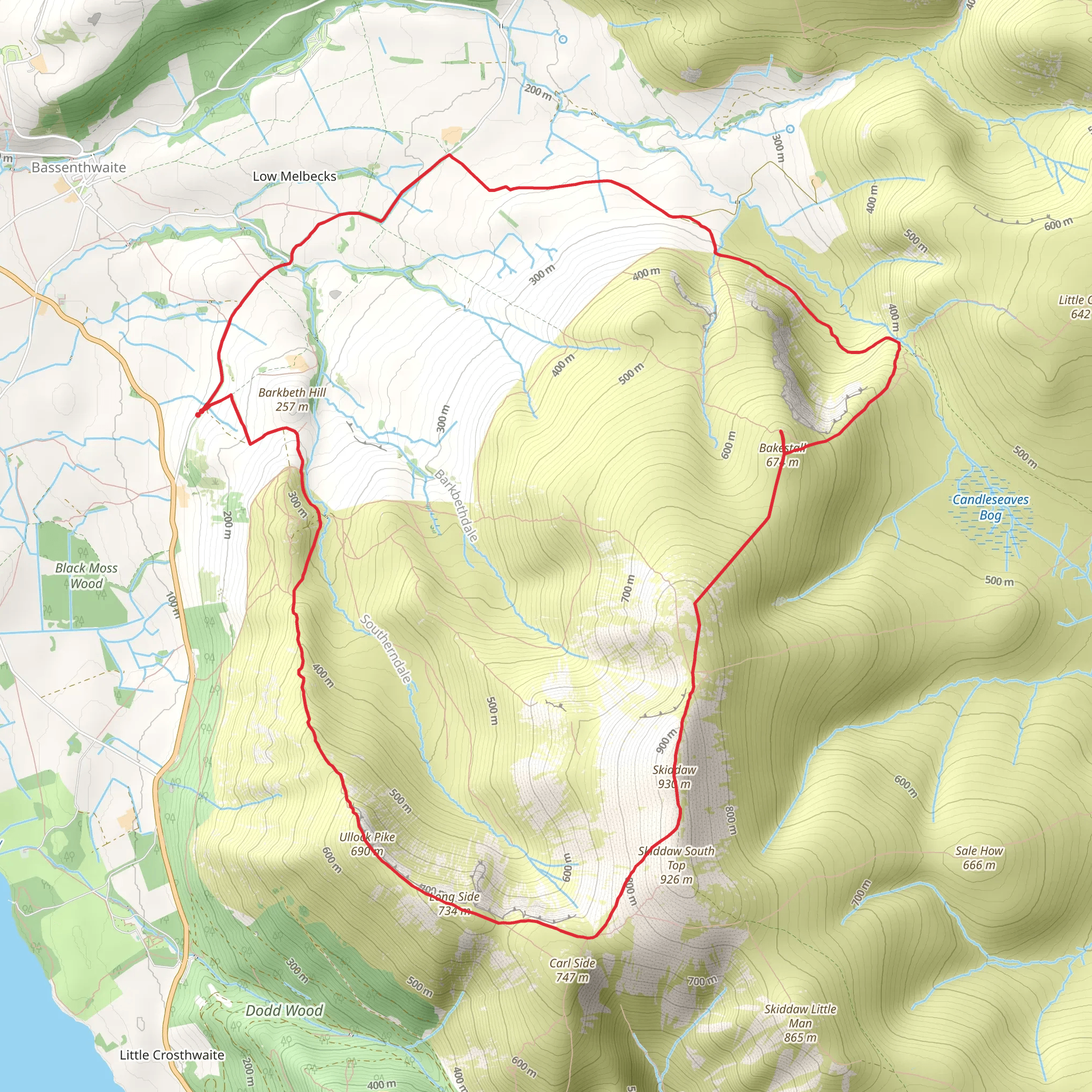 Ullock Pike, Long Side, Skiddaw, Bakestall Loop mobile static map