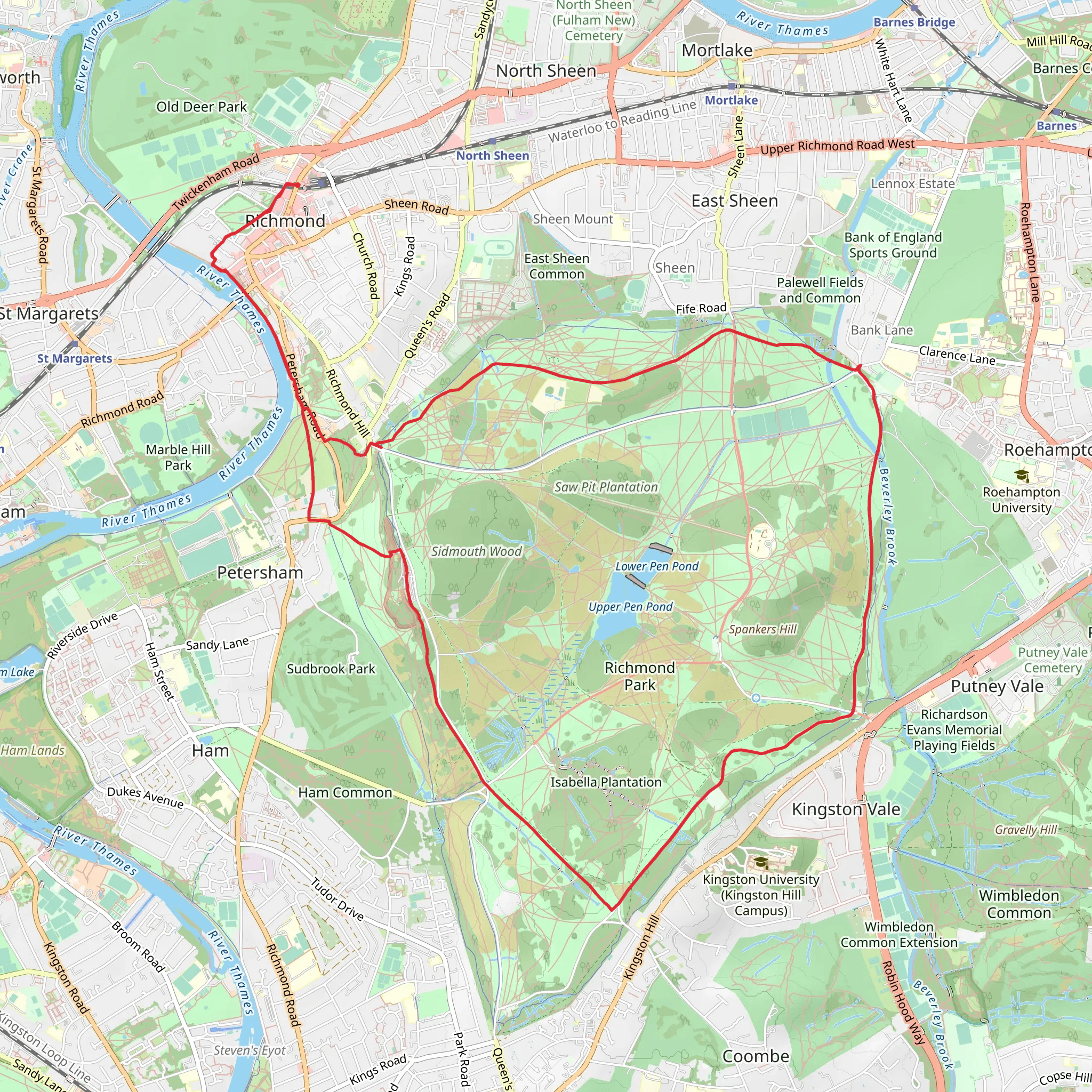 Richmond Park and Petersham Circular mobile static map