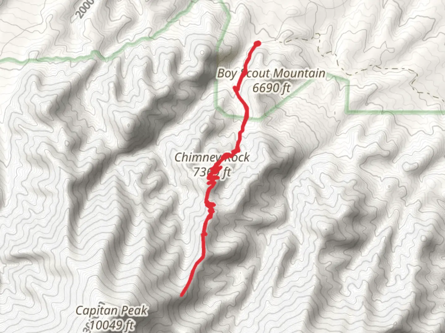 An image depicting the trail Chimney Rock via Capitan Peak Trail and its surrounding area.