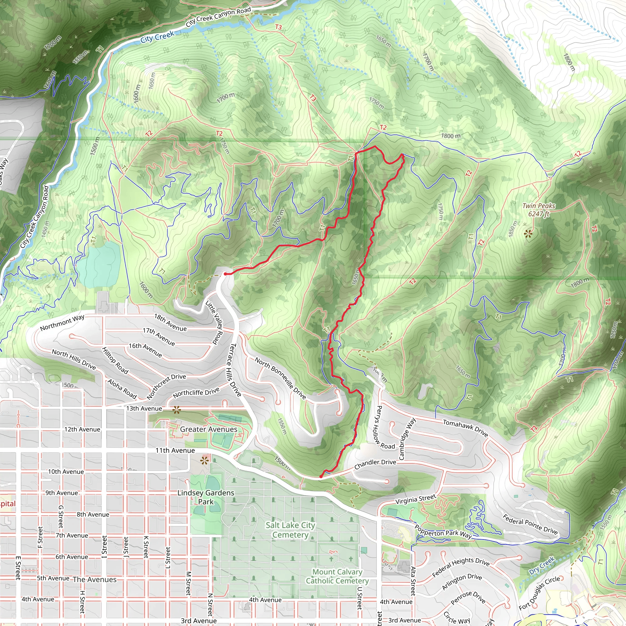Terrace Hills East Trail and Bobsled Trail mobile static map