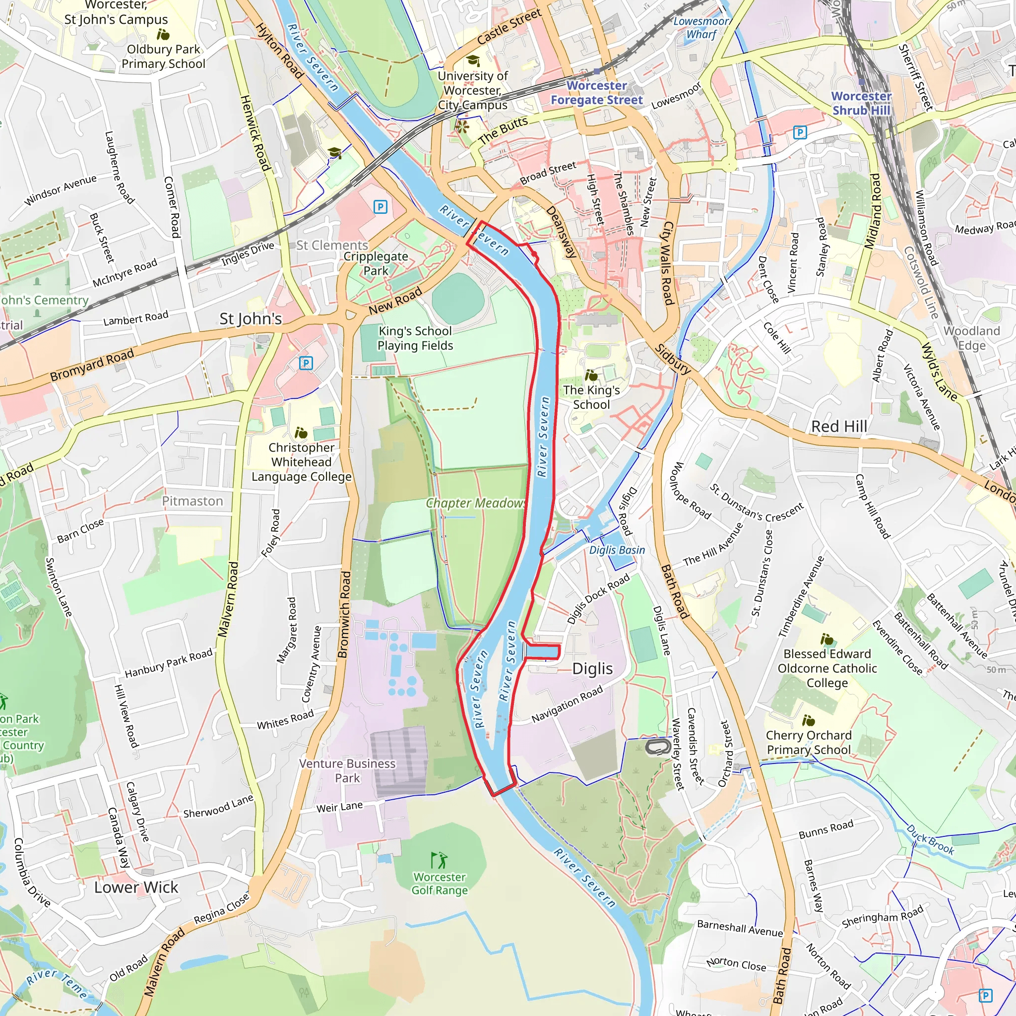 Diglis Bridge and Links and River Severn Loop mobile static map