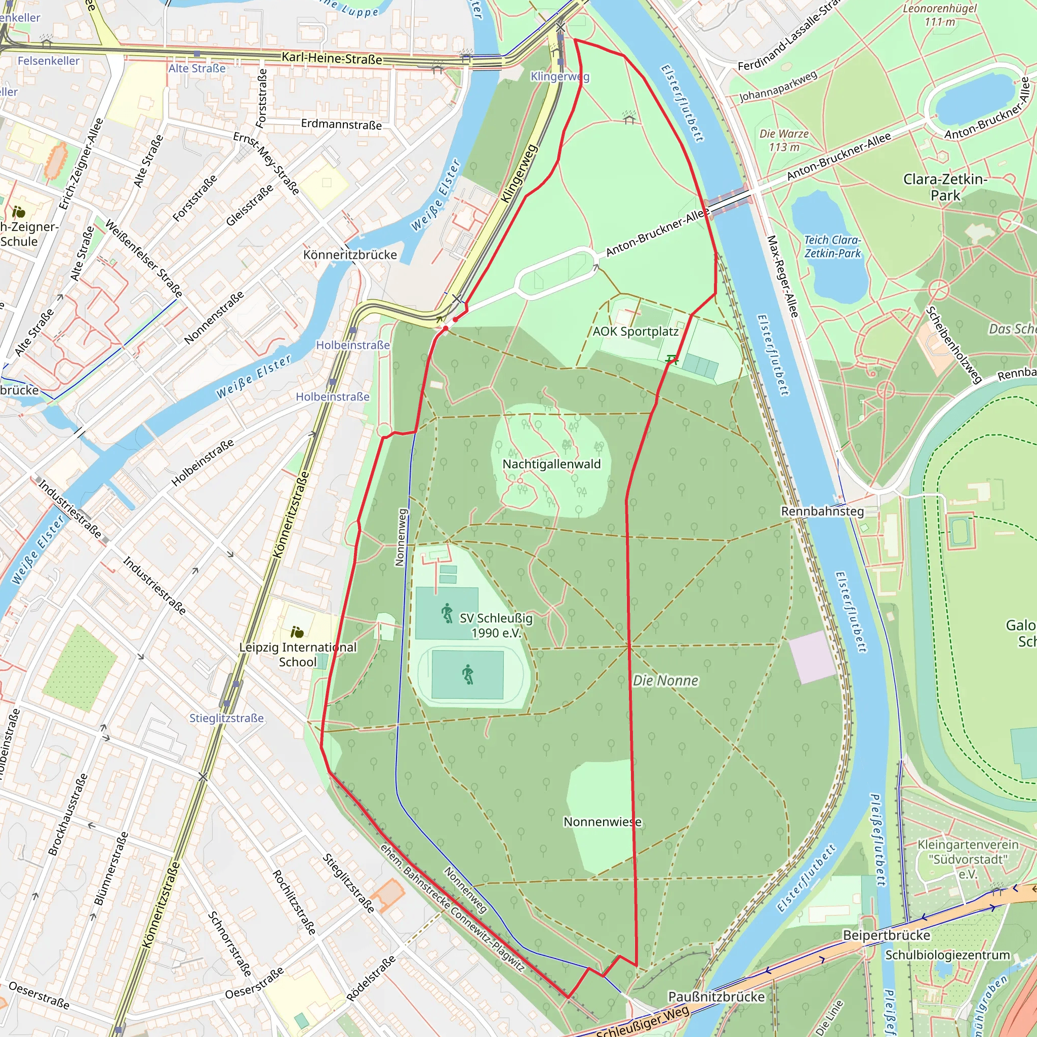 Die Nonne via Ehem Bahnstrecke Connewitz–Plagwitz mobile static map