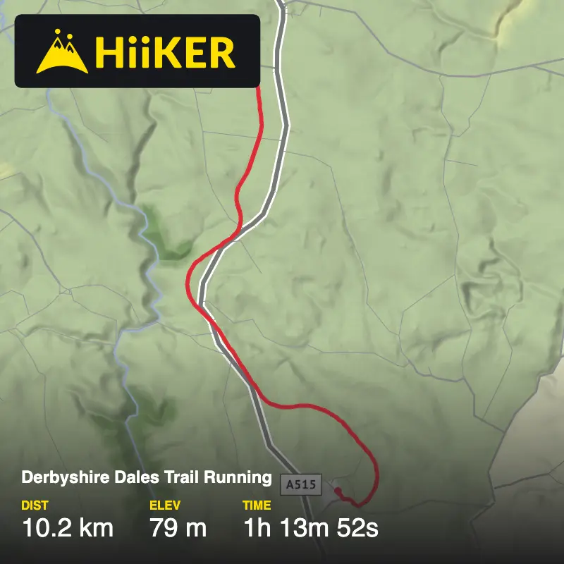 A map preview of the recording Derbyshire Dales Trail Running.