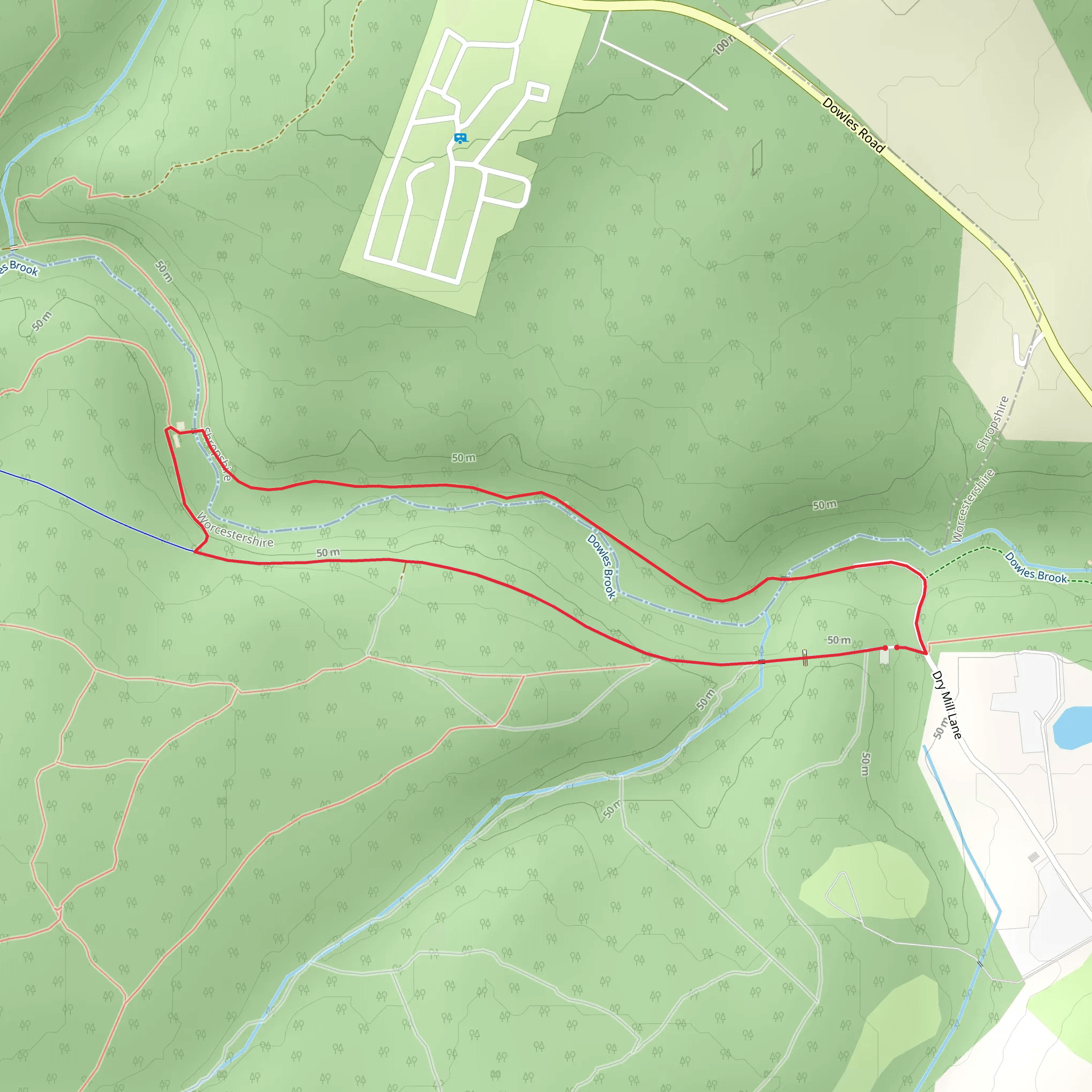 Dowles Brook Loop via Dry Mill Lane mobile static map